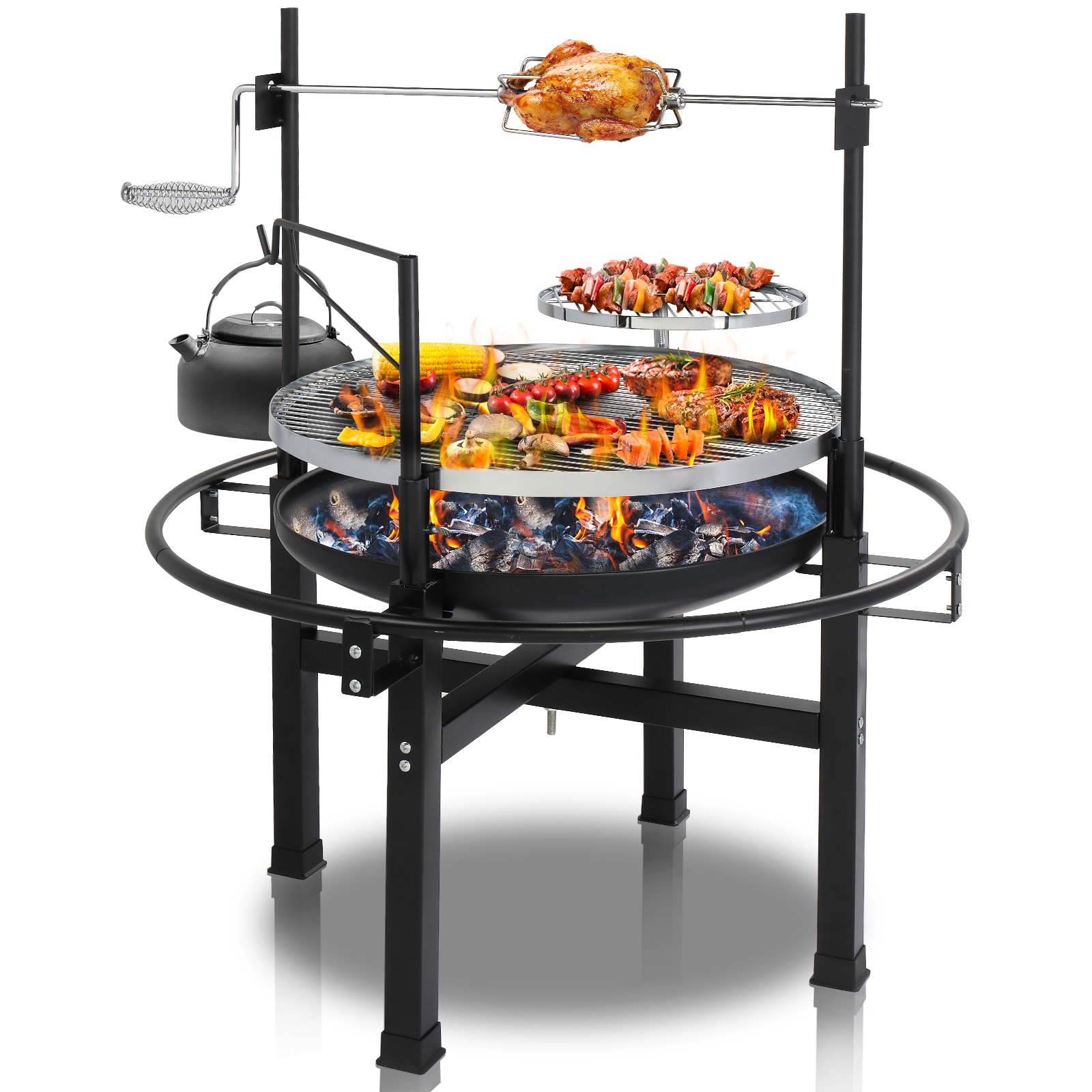 Bestcore Round Charcoal Grill 33-in x 33-in x 43-in Iron Barbecue Grill ...