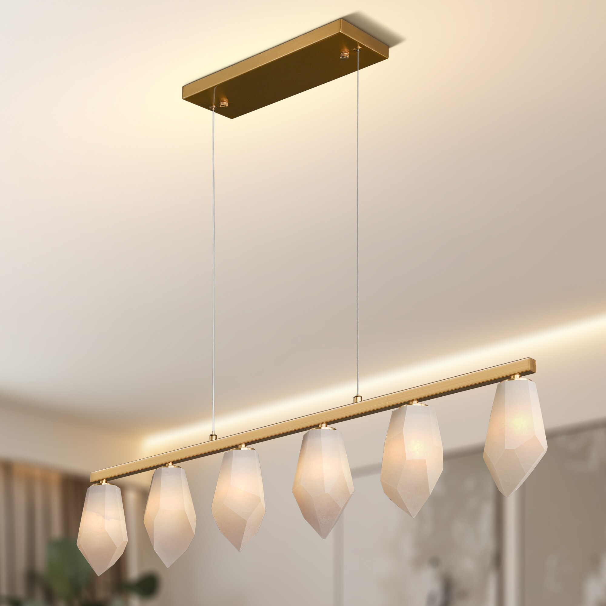 Kviflon Alabaster Chandelier Kitchen Island Brass Hanging Lamp Mid Century Nordic Modern Chandelier For Dining Room Table Bedroom Farmhouse