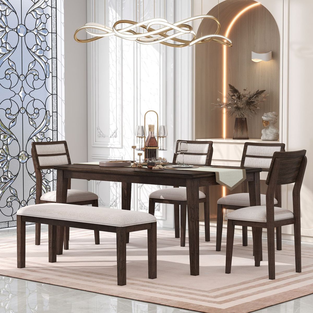 JASMODER ST000043AAP Espresso Contemporary/Modern Dining Room Set with Rectangular Table ( Seats 6 )