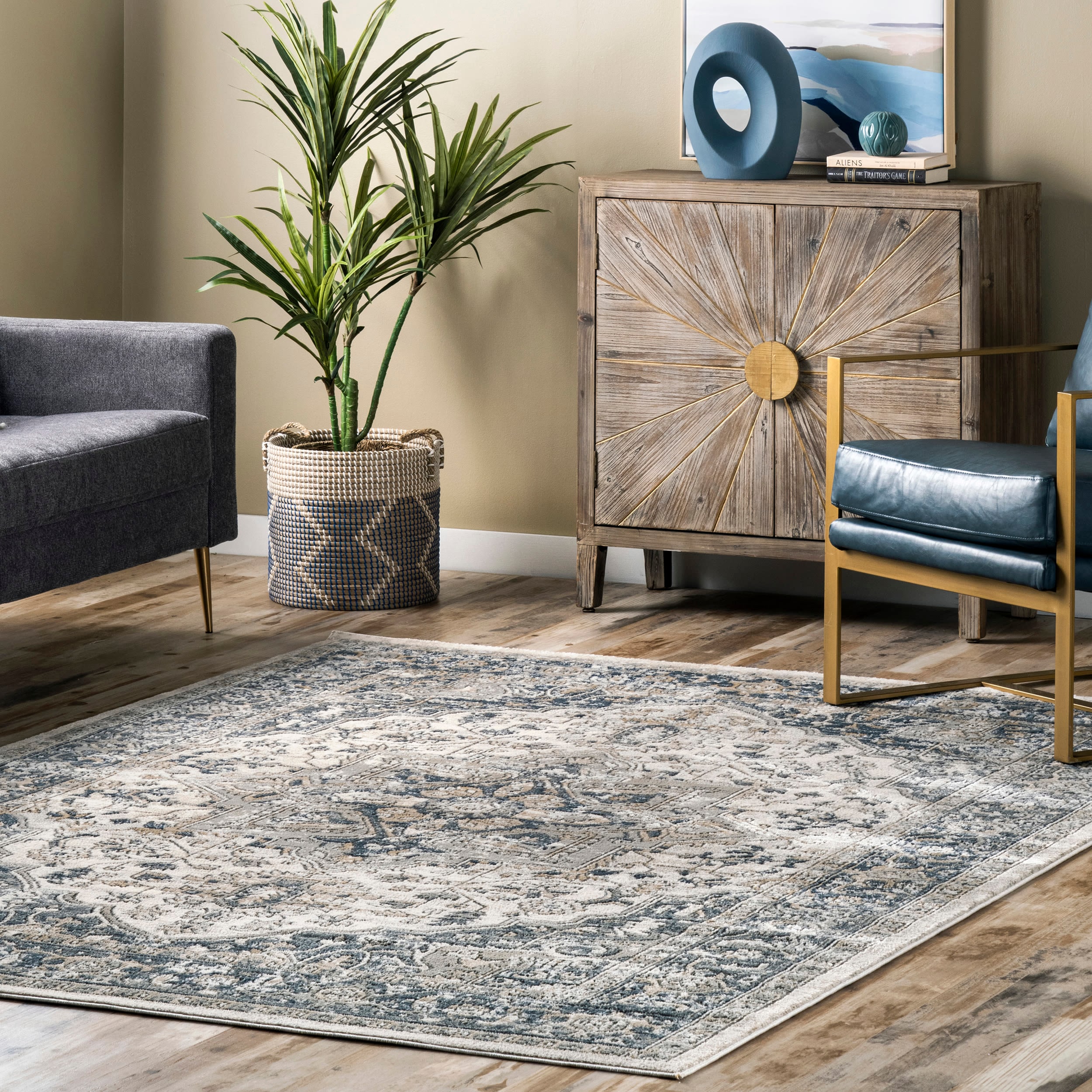 nuLOOM RZUM03C-406 Spectrum II 4 x 6 (ft) Loomed Polypropylene Gray Rectangular Indoor Medallion Area rug