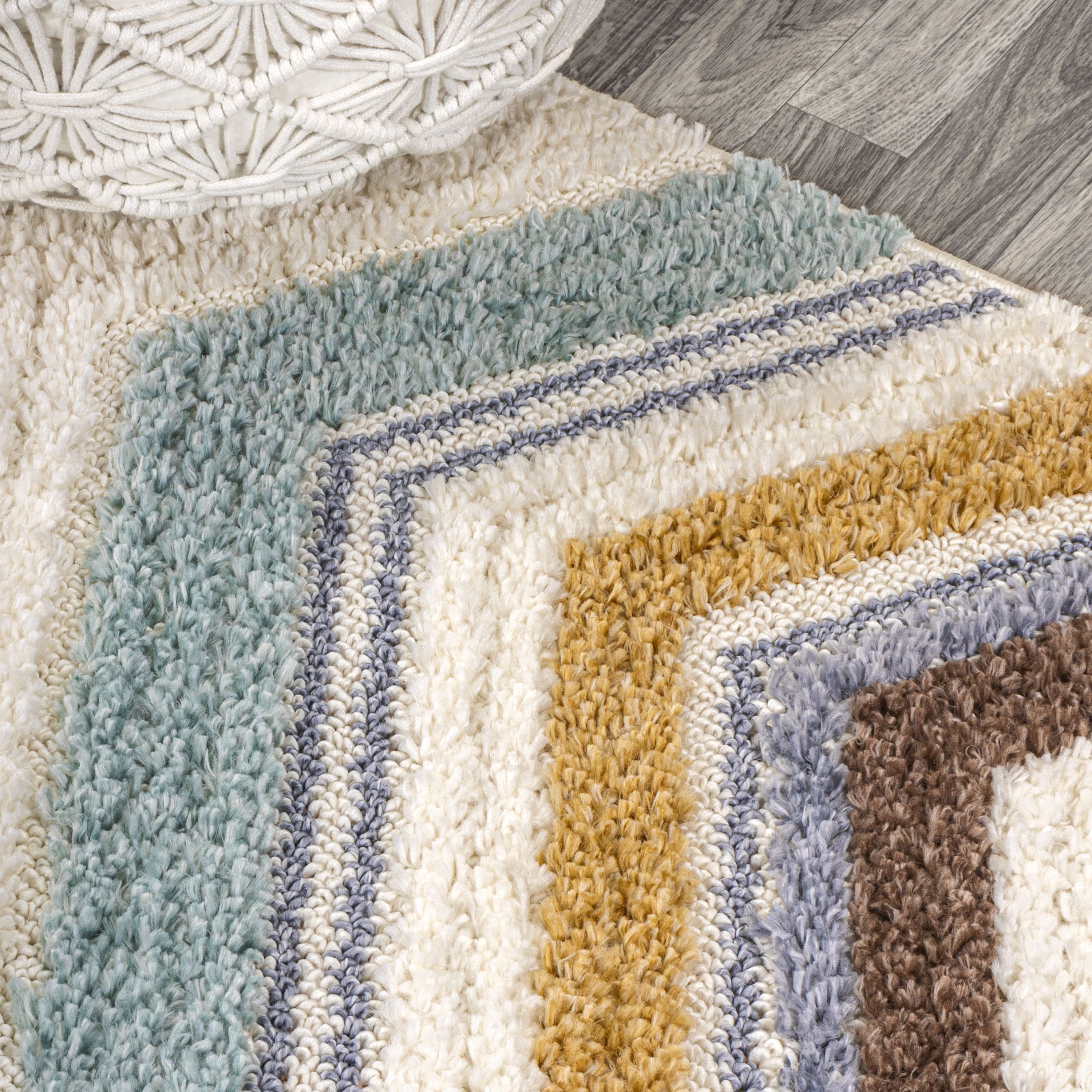 Elin Chevron High-Low Multi/Cream Synthetic Runner Rug, 2'-2" X 8'