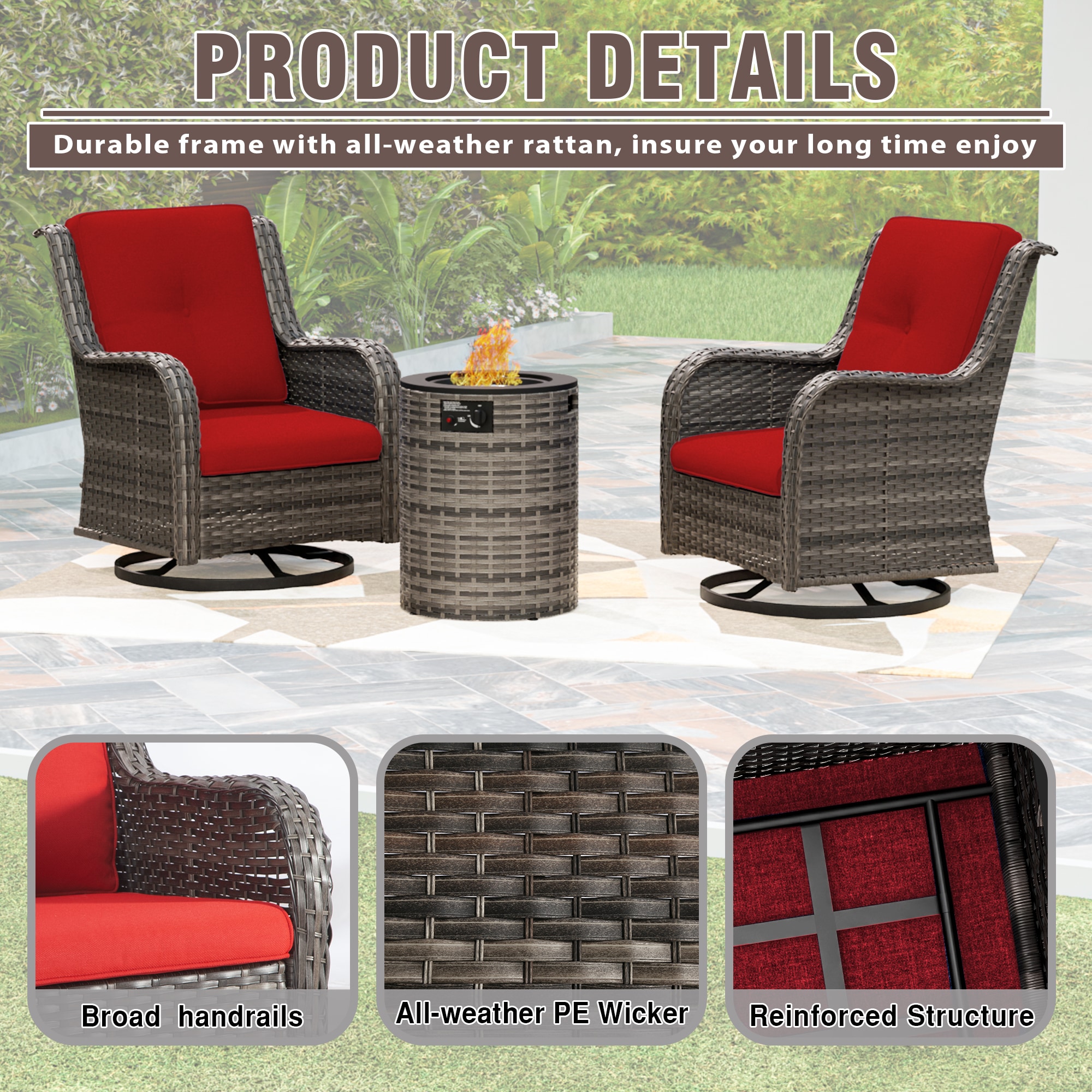 Gardenbee 2M81Z12-RED Patio-Conversation-Sets - View #7