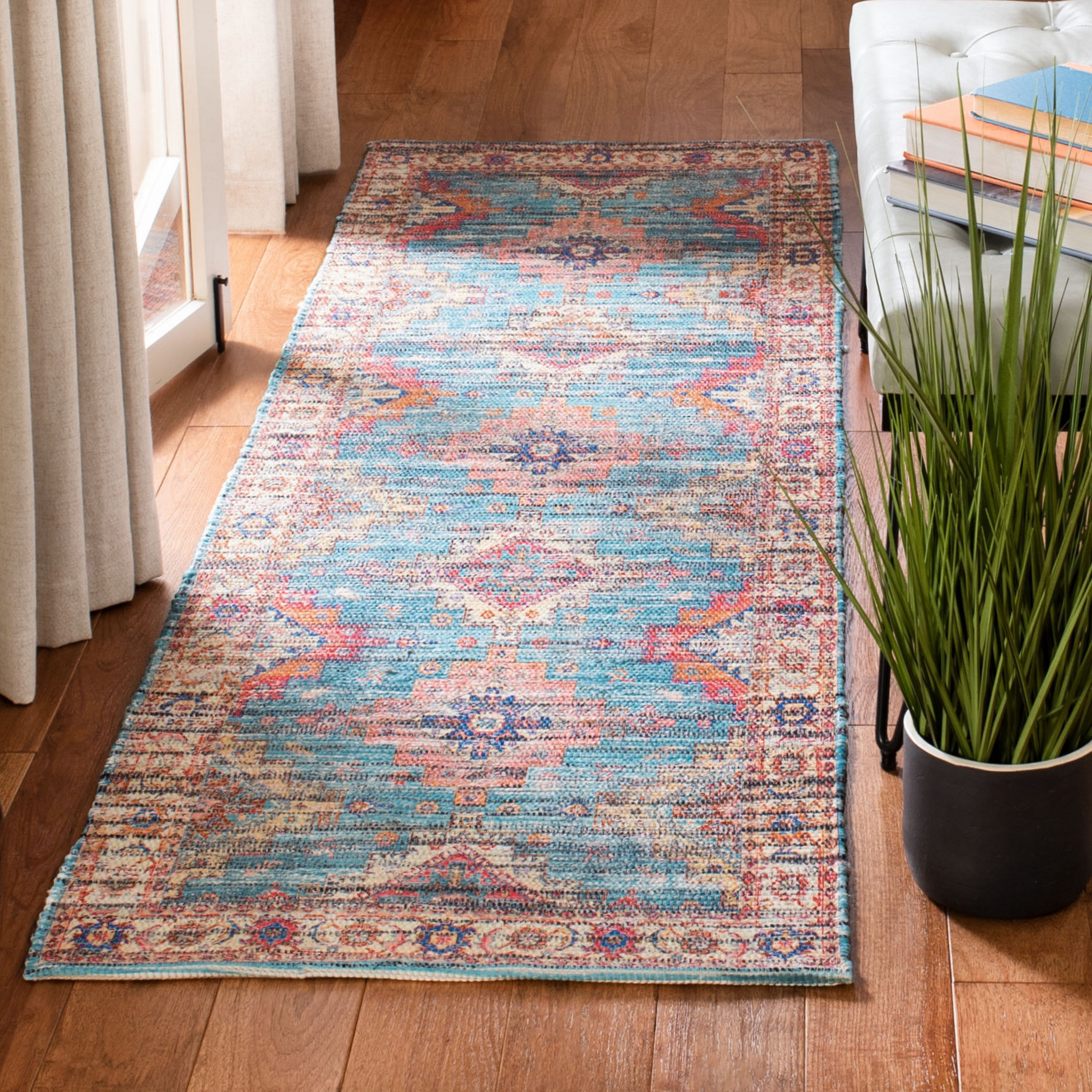 Safavieh SFN513P-28 Saffron Talo 2 x 8 (ft) Loomed Synthetic Rust/Blue Rectangular Indoor Distressed/Overdyed Bohemian/Eclectic Runner rug