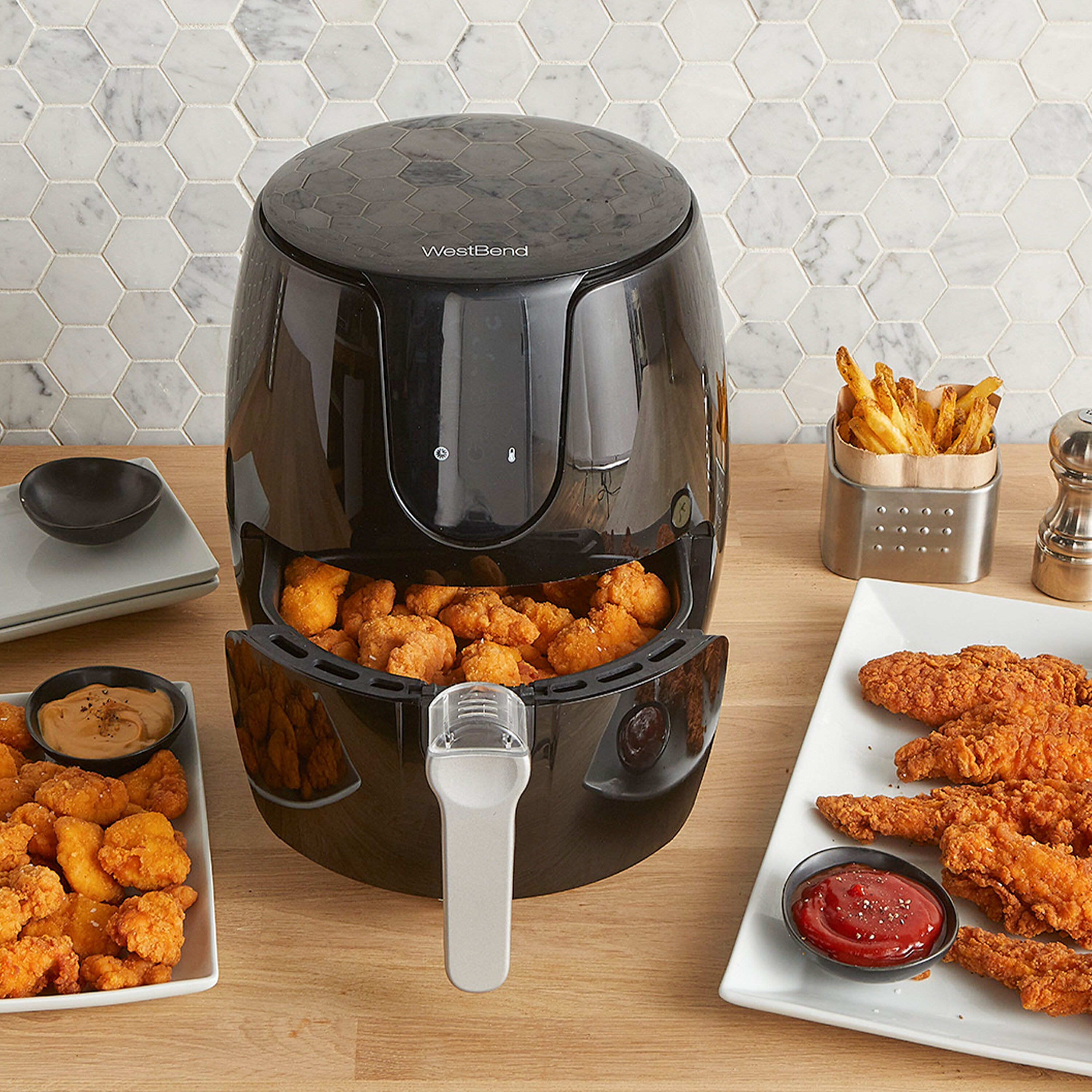 West Bend Air Fryer 7-Quart Capacity with Digital Controls View Window and  13 Cooking Presets, Nonstick Frying Basket, 1700-Watts, Black