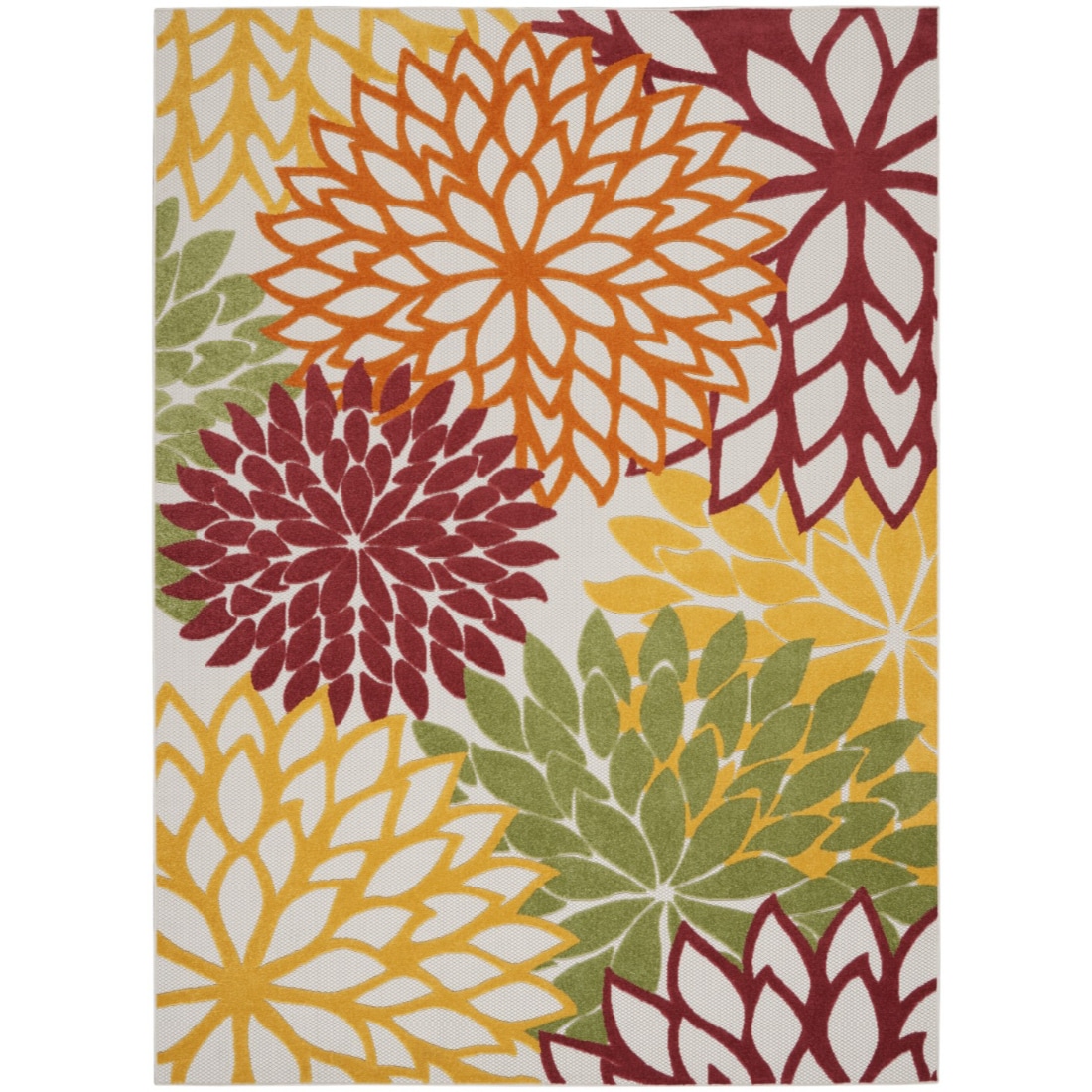 HomeRoots 4000384682 7 x 10 (ft) Polypropylene Red Multi Colored Rectangular Indoor/Outdoor Floral Area rug