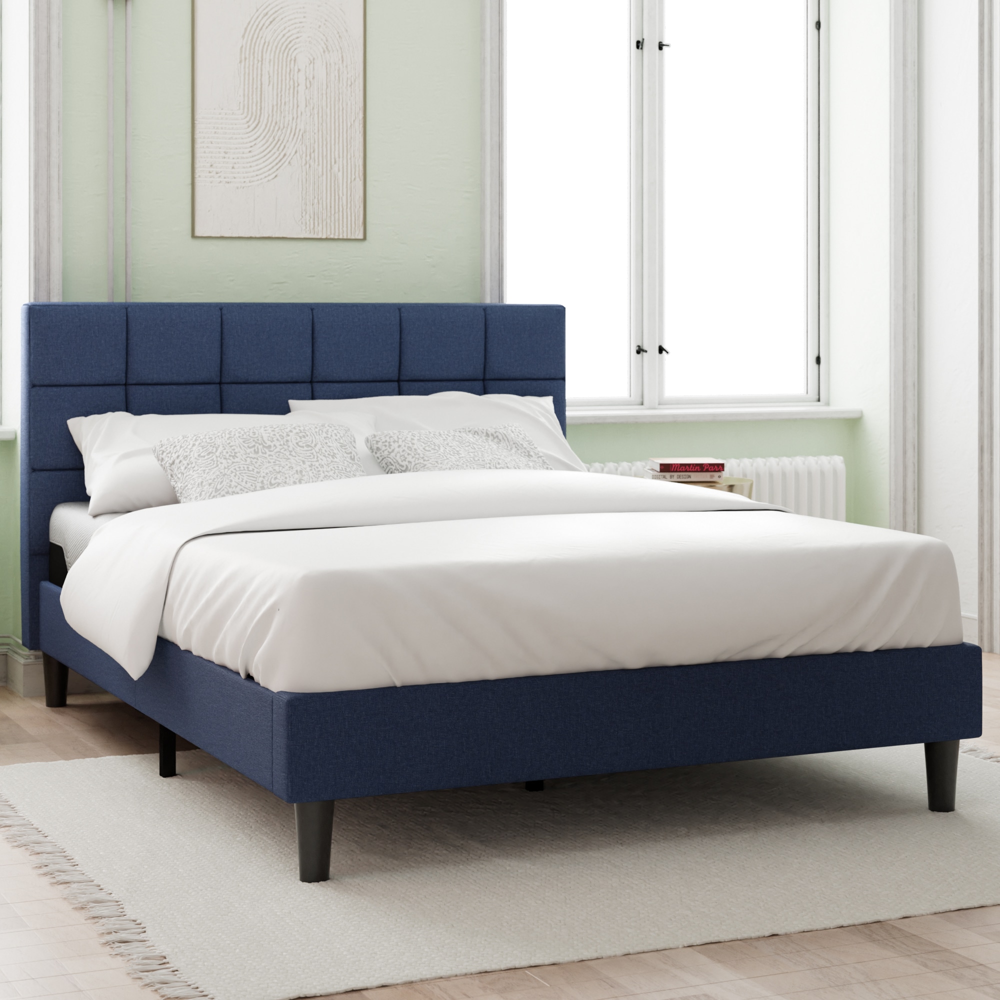Zinus FAN-HWSE-NV-K Navy King Metal Upholstered Bed