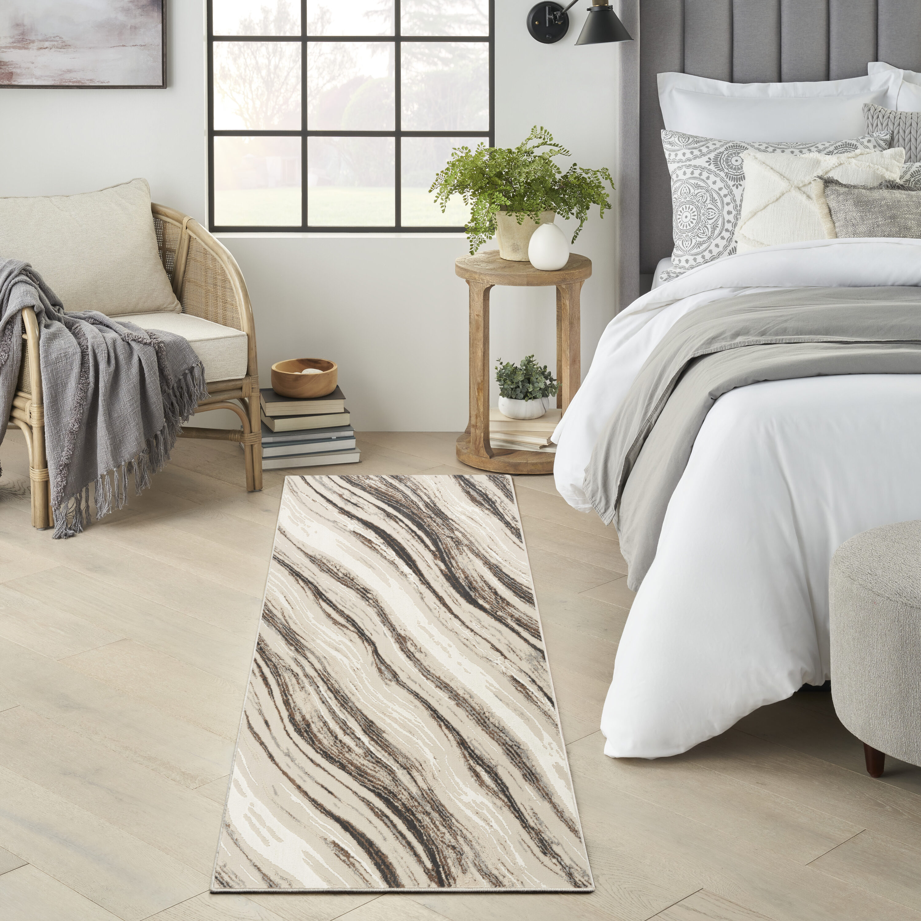 Nourison Home 099446966162 2 x 8 (ft) Loomed Polyester Beige Grey Rectangular Indoor Abstract Runner rug