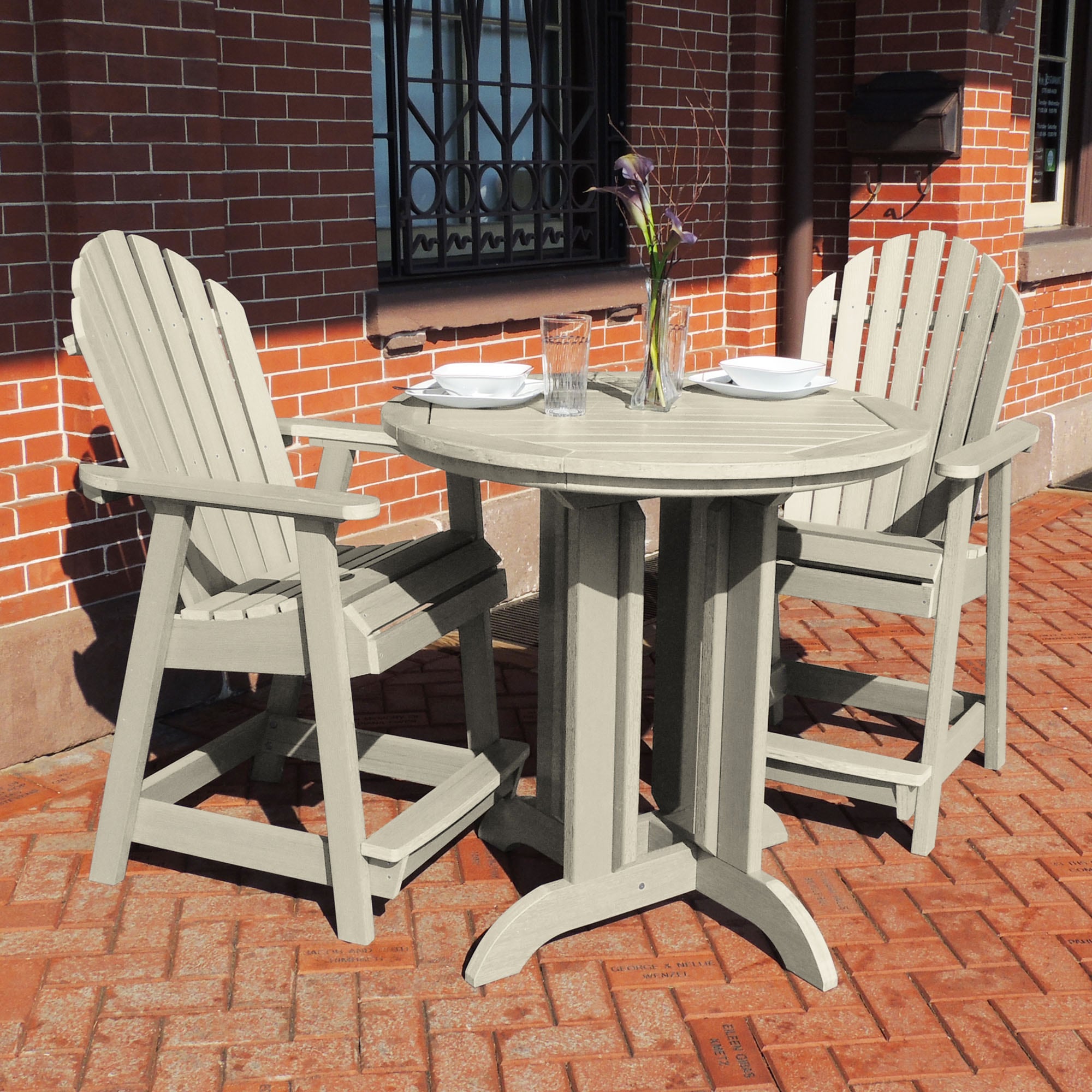 highwood CM-ST3SQC1-WAE Sequoia Professional 3 -Piece Whitewash Patio Dining Set Plastic Round Table with 2 Stationary Chairs