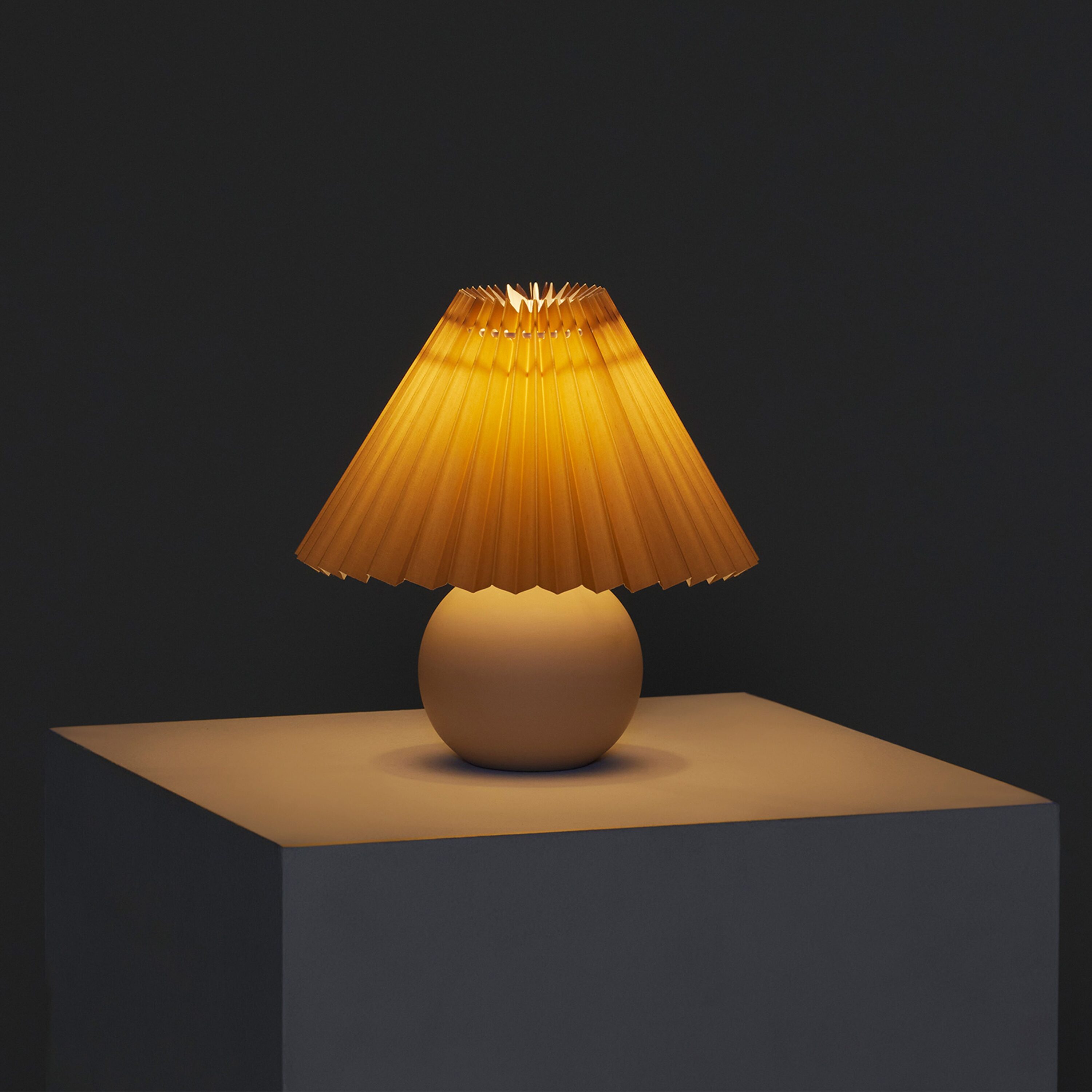 Serena Beige Ceramic Globe Table Lamp with Pleated Shade