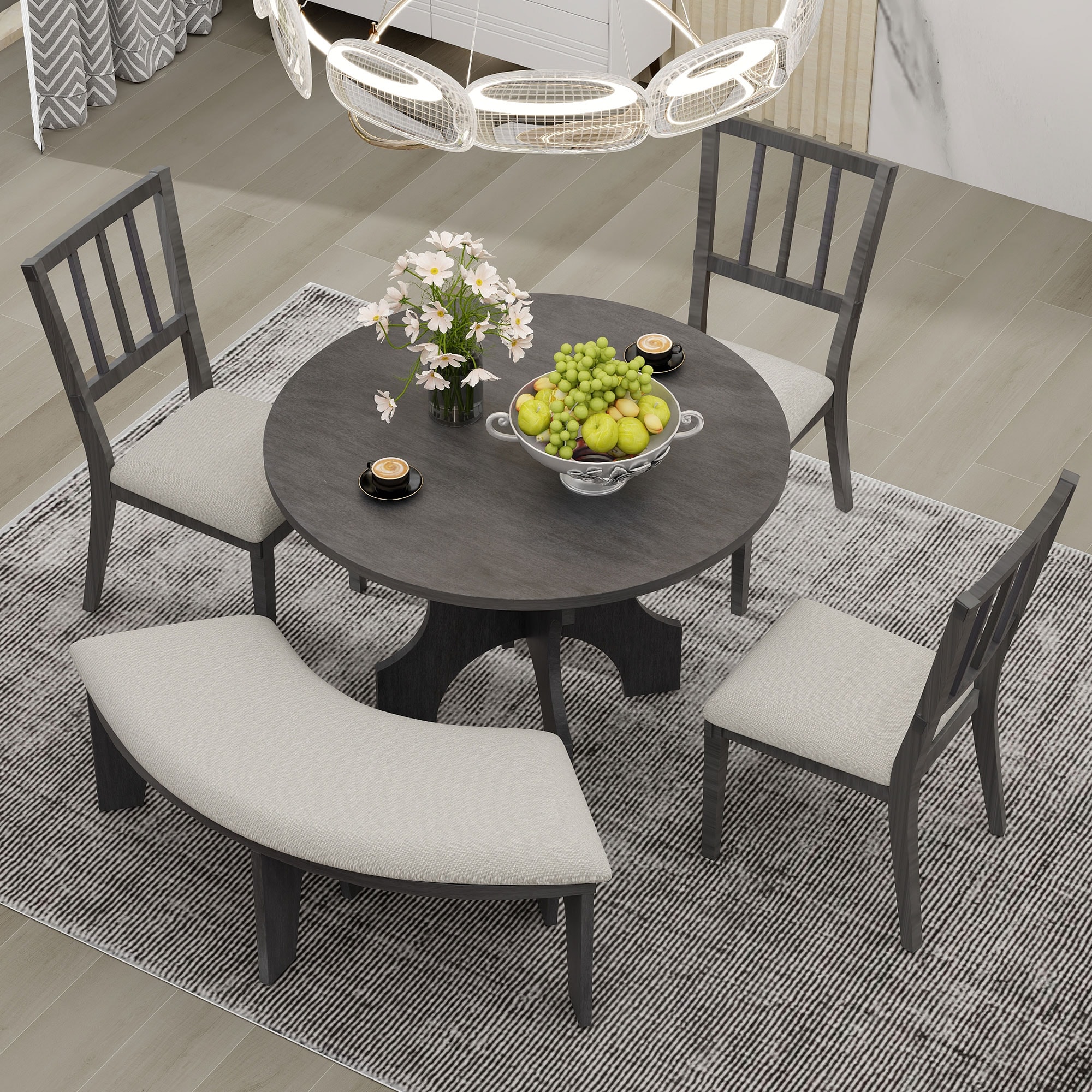 Qualler FSUDTM098E Gray Contemporary/Modern Dining Room Set with Round Table ( Seats 5 )