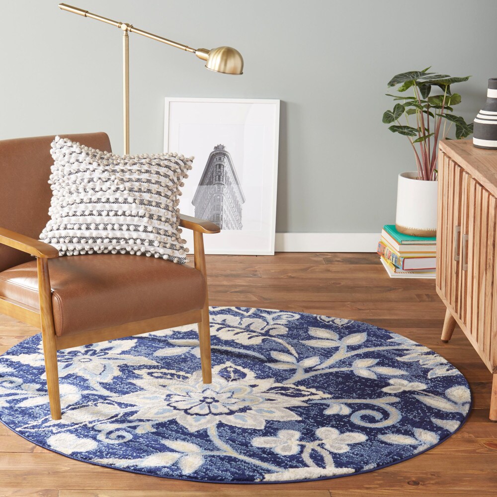 Home Dynamix 6R-HD5019-300 Tremont Teaneck 5 x 5 (ft) Loomed Polypropylene Navy Blue Round Indoor Floral/Botanical Farmhouse/Cottage Area rug
