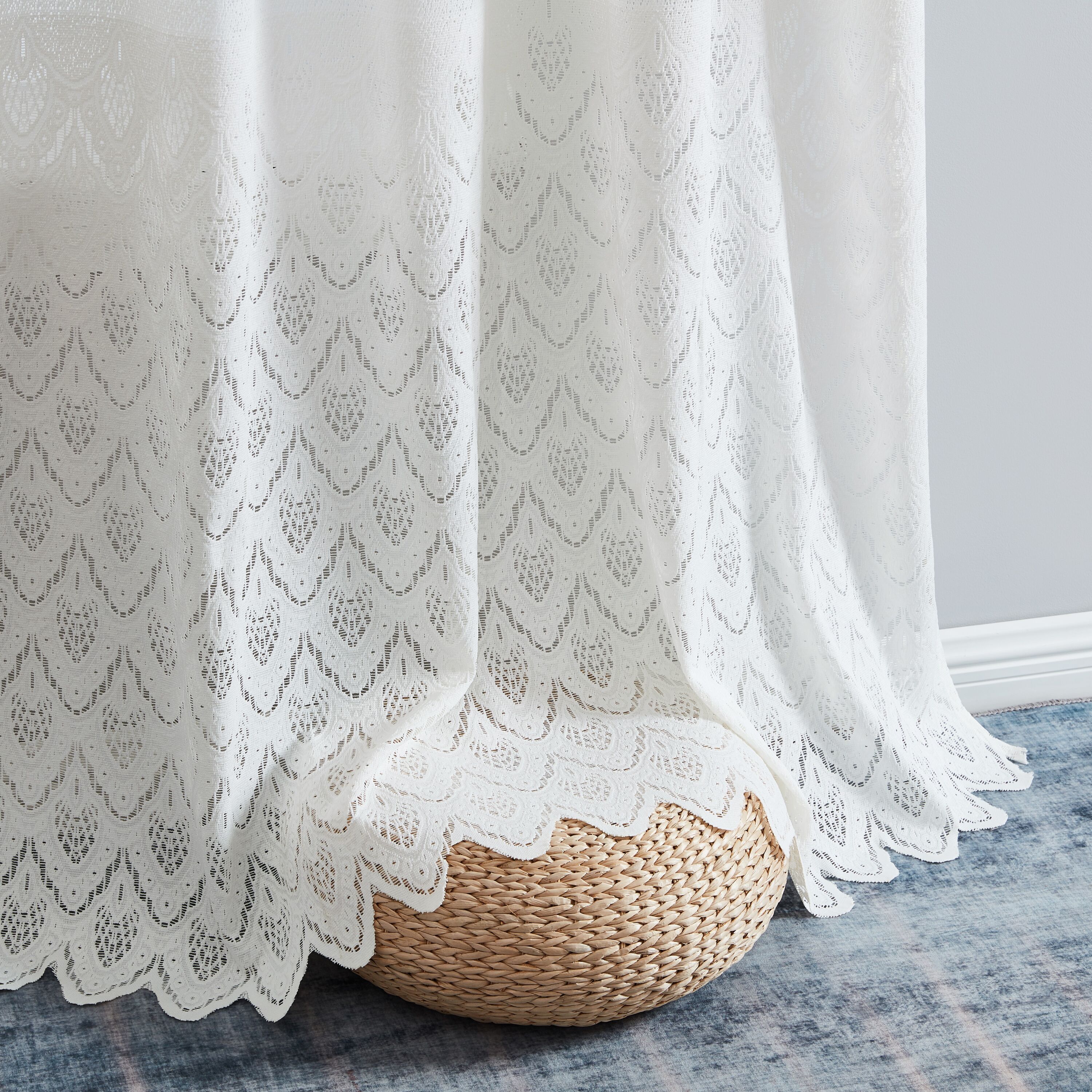 HLC.me MNCO-LCE-96-IVRY 96-Inches Ivory Semi-sheer Rod pocket Curtain panel pair