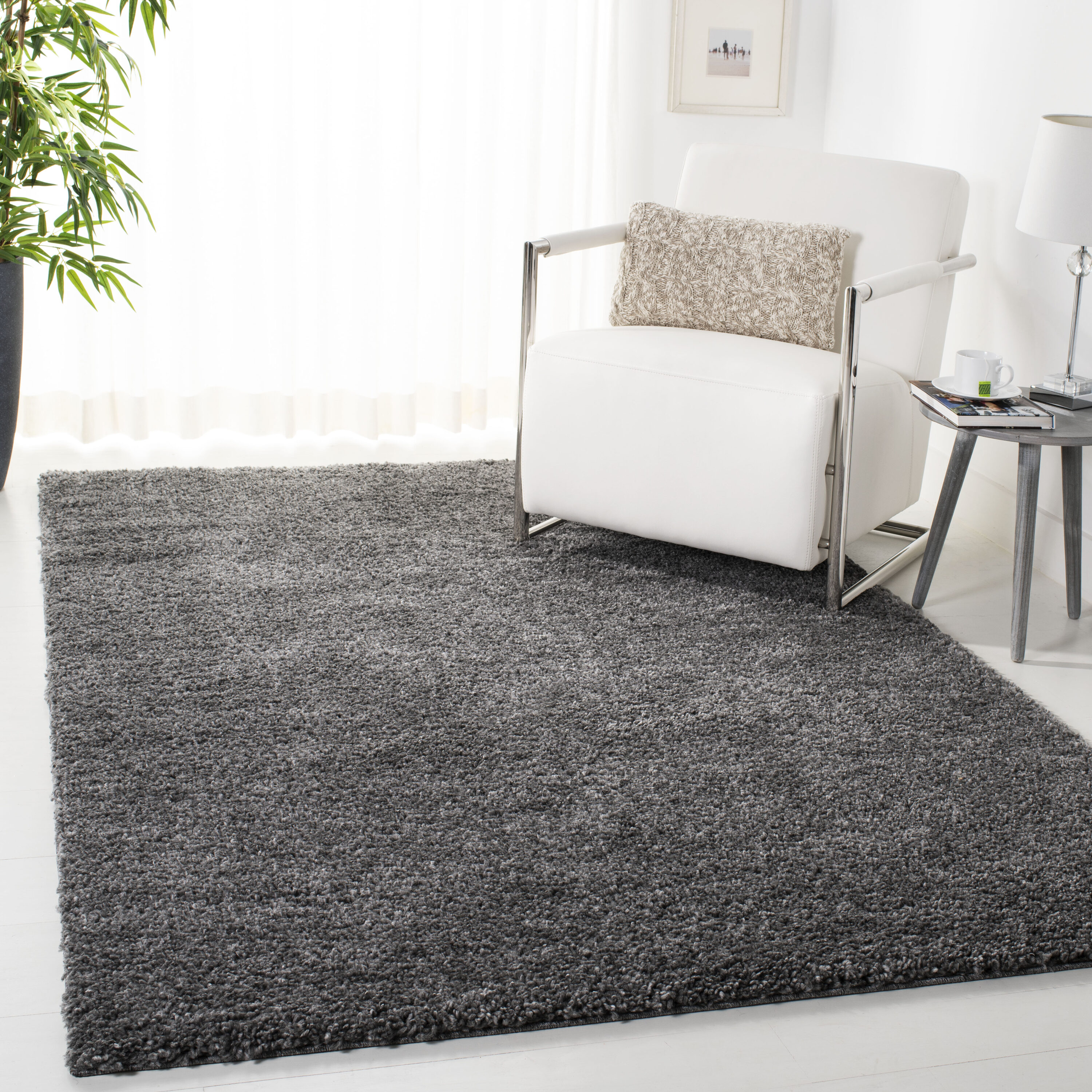 August Shag 900 5 x 8 (ft) Loomed Polypropylene Gray Rectangular Indoor Solid Professionally Clean Only Area rug