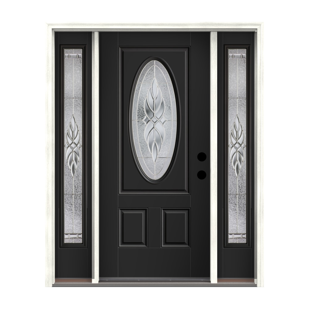 Therma-Tru Benchmark Doors Varissa 68-in x 80-in Fiberglass Oval Lite Left-Hand Inswing Black Painted Prehung Single Front Door with Sidelights with -  TTB641176SOS