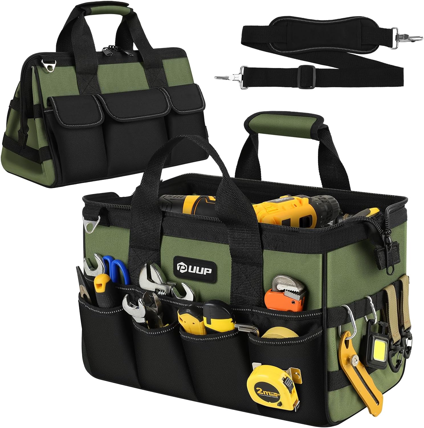 UUP Heavy Duty Tool Bag 15 Inch 16 Pocket Portable Empty Tool Box Organizer Big Storage Toolbox Organization Soft Handle Large Zipper Carrying Toolbag