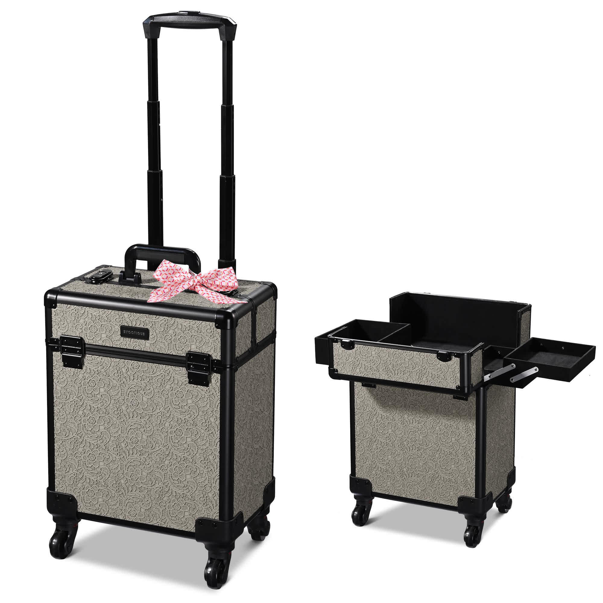 Yescom 12MKC028-SM-RCC09-LO Byootique Rolling Makeup Train Case Cosmetic Trolley Organizer Rococo GainsBoro