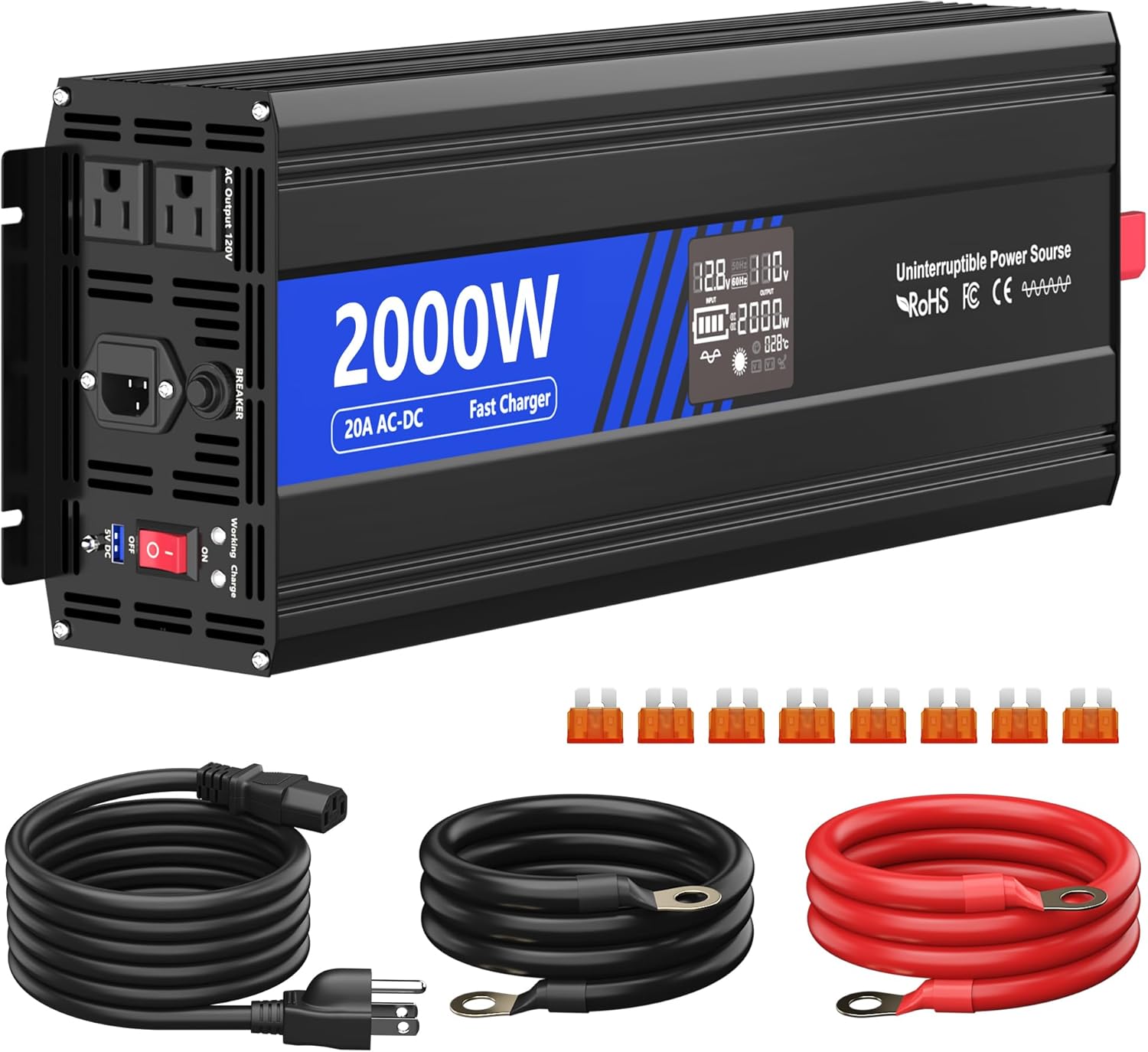 Silvel KF370085-02-TX 2000W Sump Pump Battery Backup System Safe Back Up System with LCD Display 20A Fast Charging for Continuous Sump Pump Operation Emergency and Power Outage Black