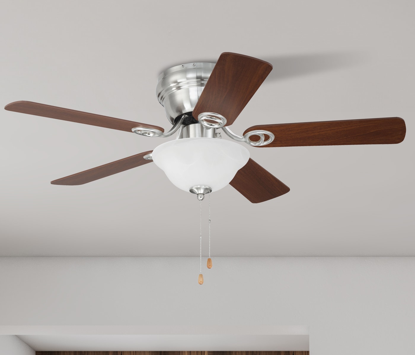 Craftmade WC42BNK5C1 Wyman 42-in Flush Mount Brushed polished nickel with Ash Blades Ceiling Fan With Light ( 5 -Blade )