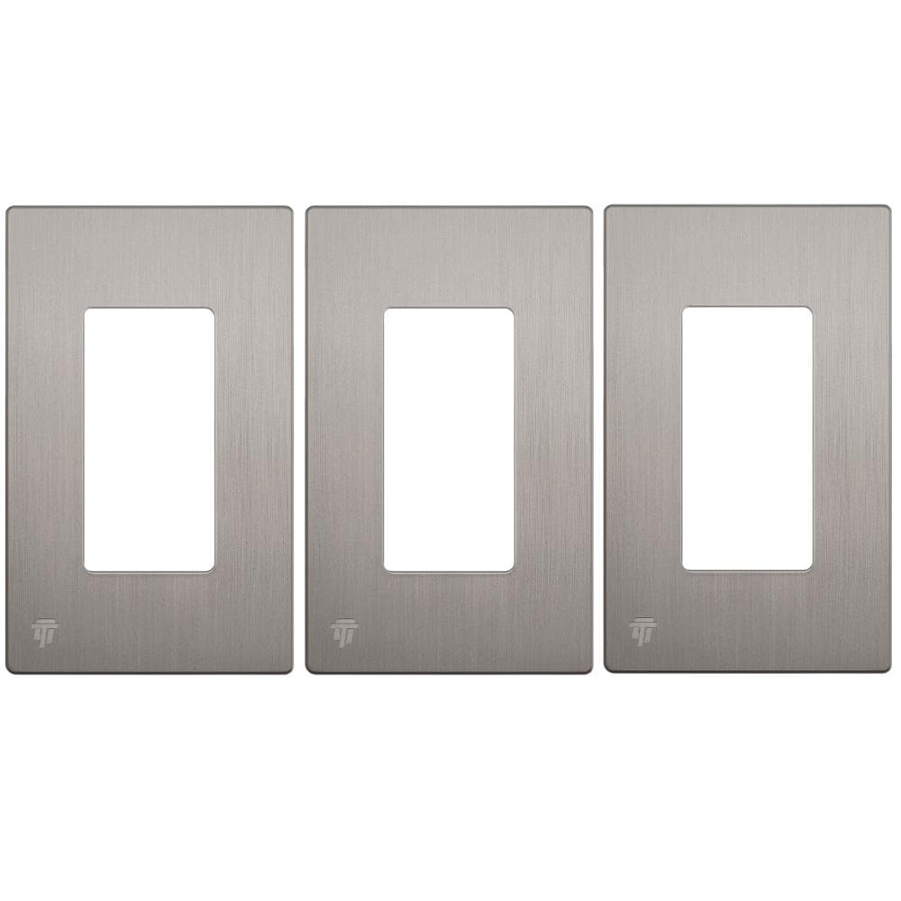 Enerlites SI8831-BNK-3PCS 1 -Gang Standard Size Brushed Nickel Polycarbonate Indoor Screwless Decorator Wall Plate 3 -Pack