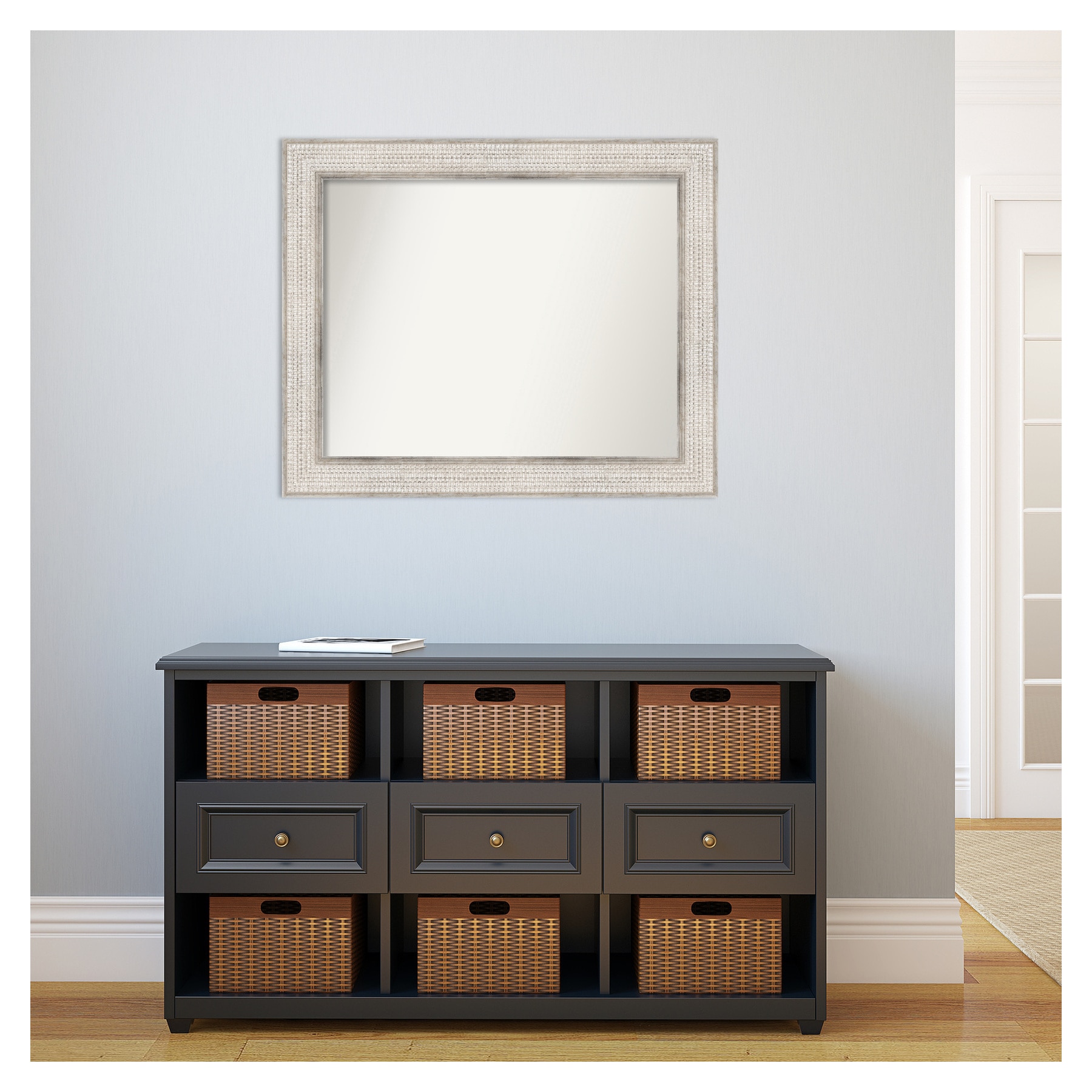 Trellis Silver Wood Rectangular Bathroom Wall Mirror