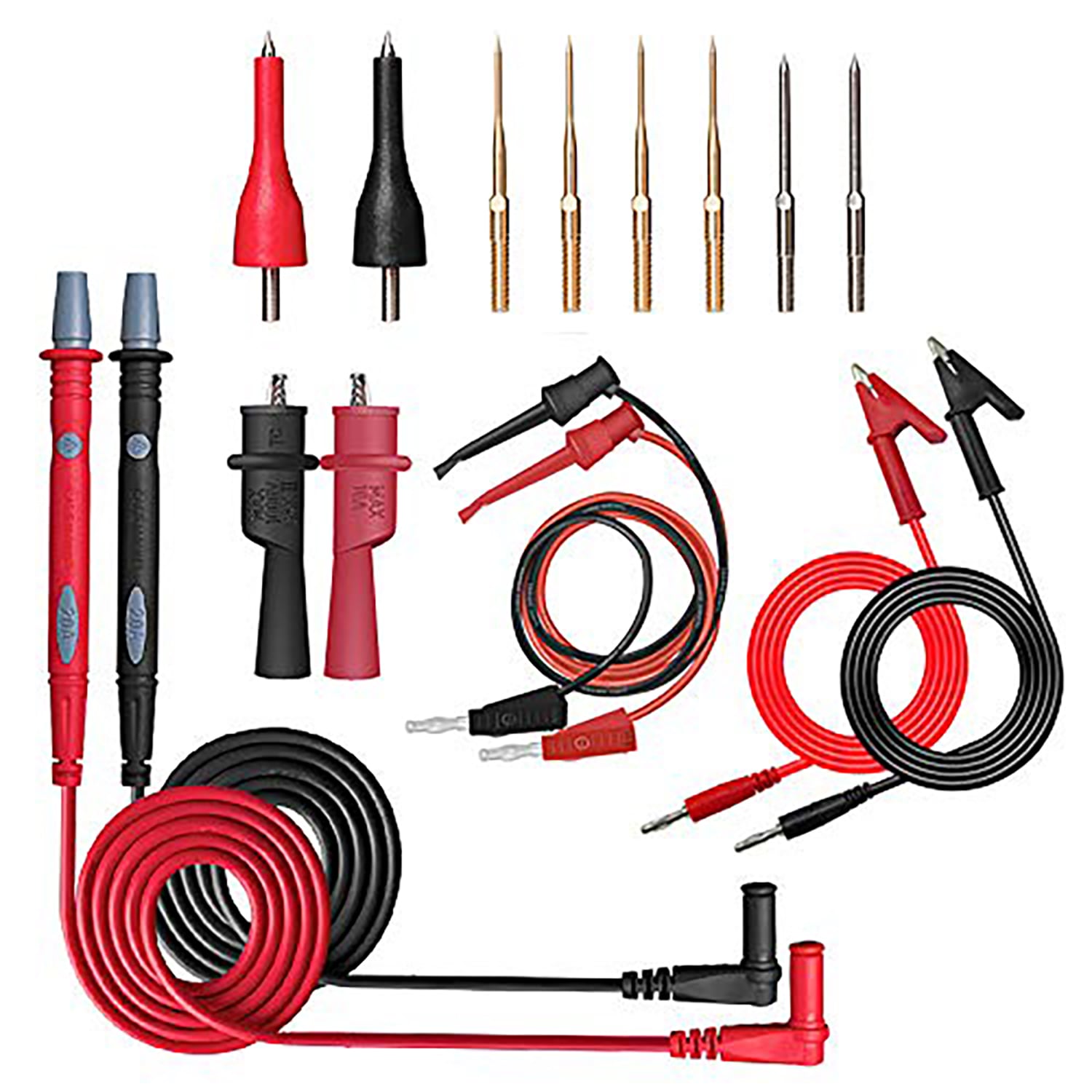 Etokfoks  16 Piece Multimeter Test Lead Kit Gold Plated Needle Probes Alligator Clips Hooks CAT III 1000V