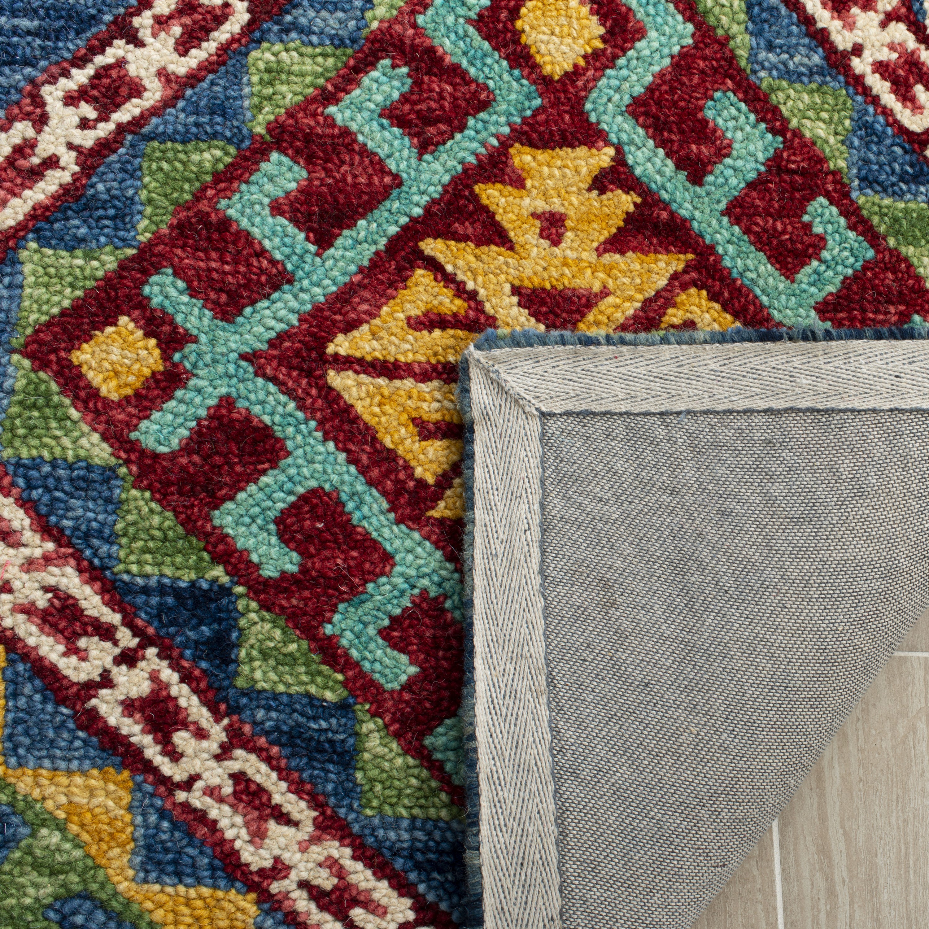 Handmade Blue Wool Geometric 3' x 5' Area Rug