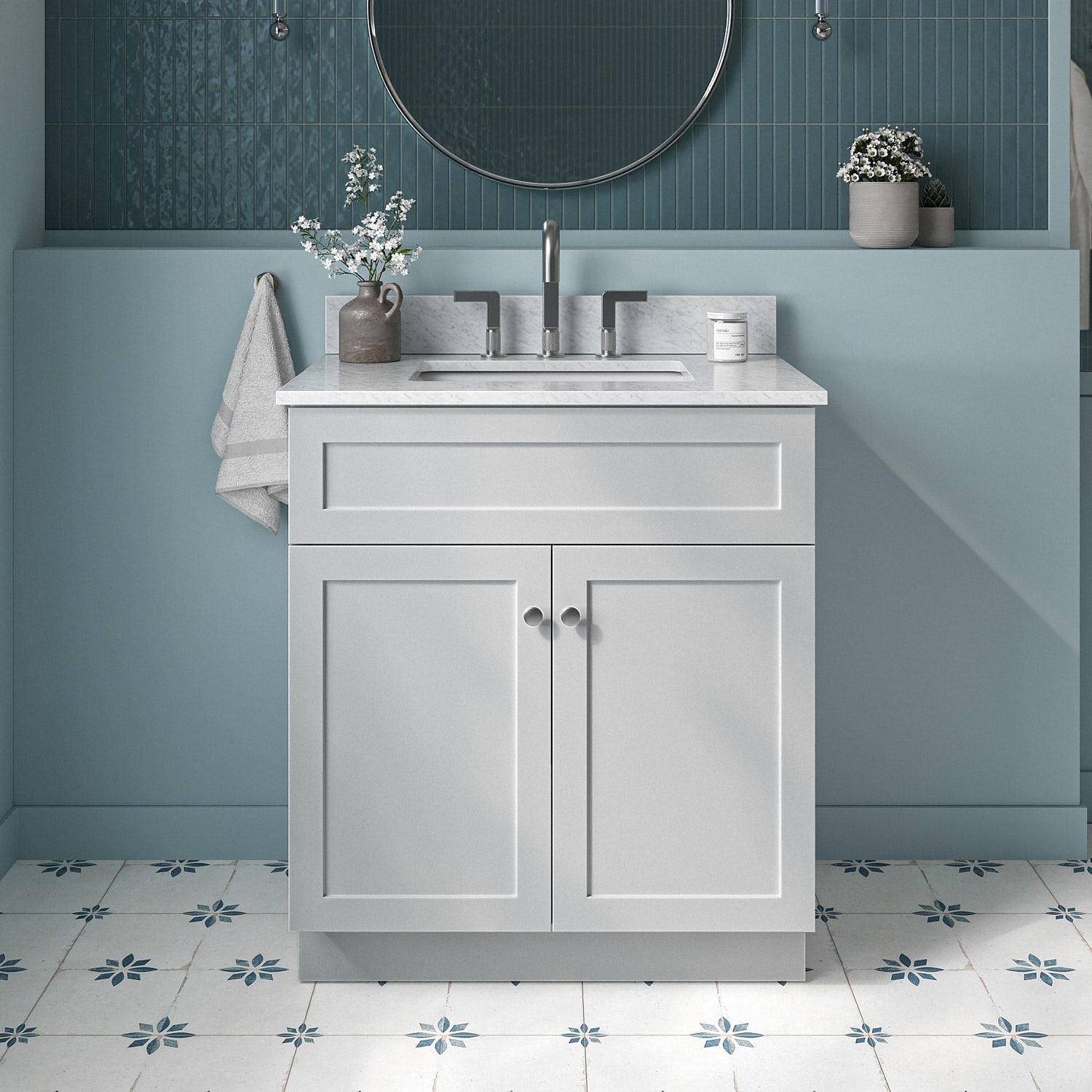 ARIEL F031SCW2RVOGRY Hamlet 31-in Grey Undermount Single sink Bathroom Vanity with 0.75" Carrara White Marble Natural marble Top