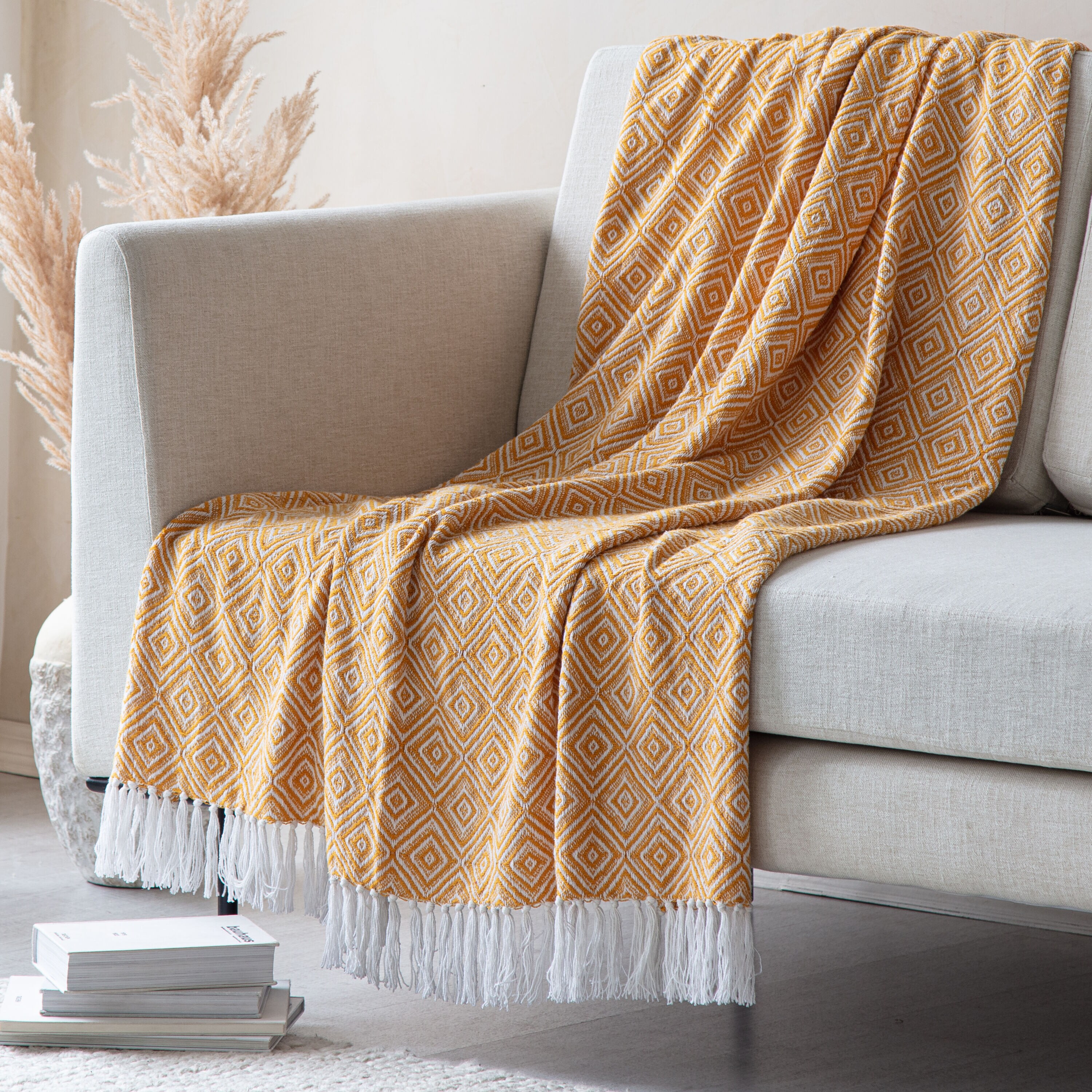 MH LONDON Sandringham Mustard 50-in x 60-in Throw in the Blankets ...