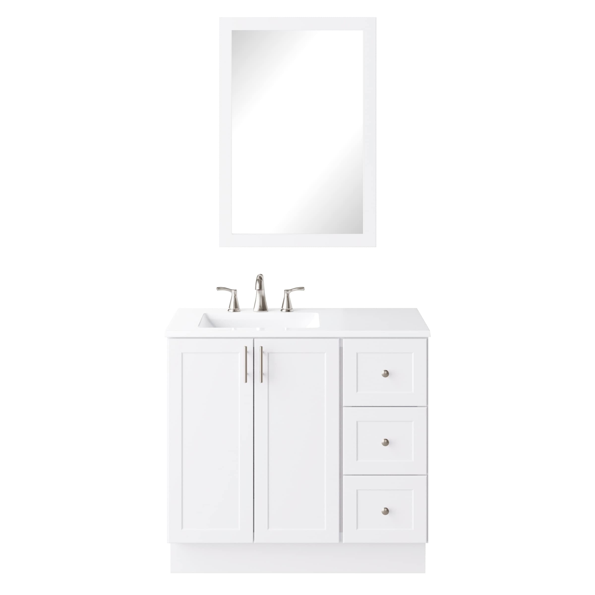 White Single Sink Bathroom Vanity With, Single White Vanity Marble Top
