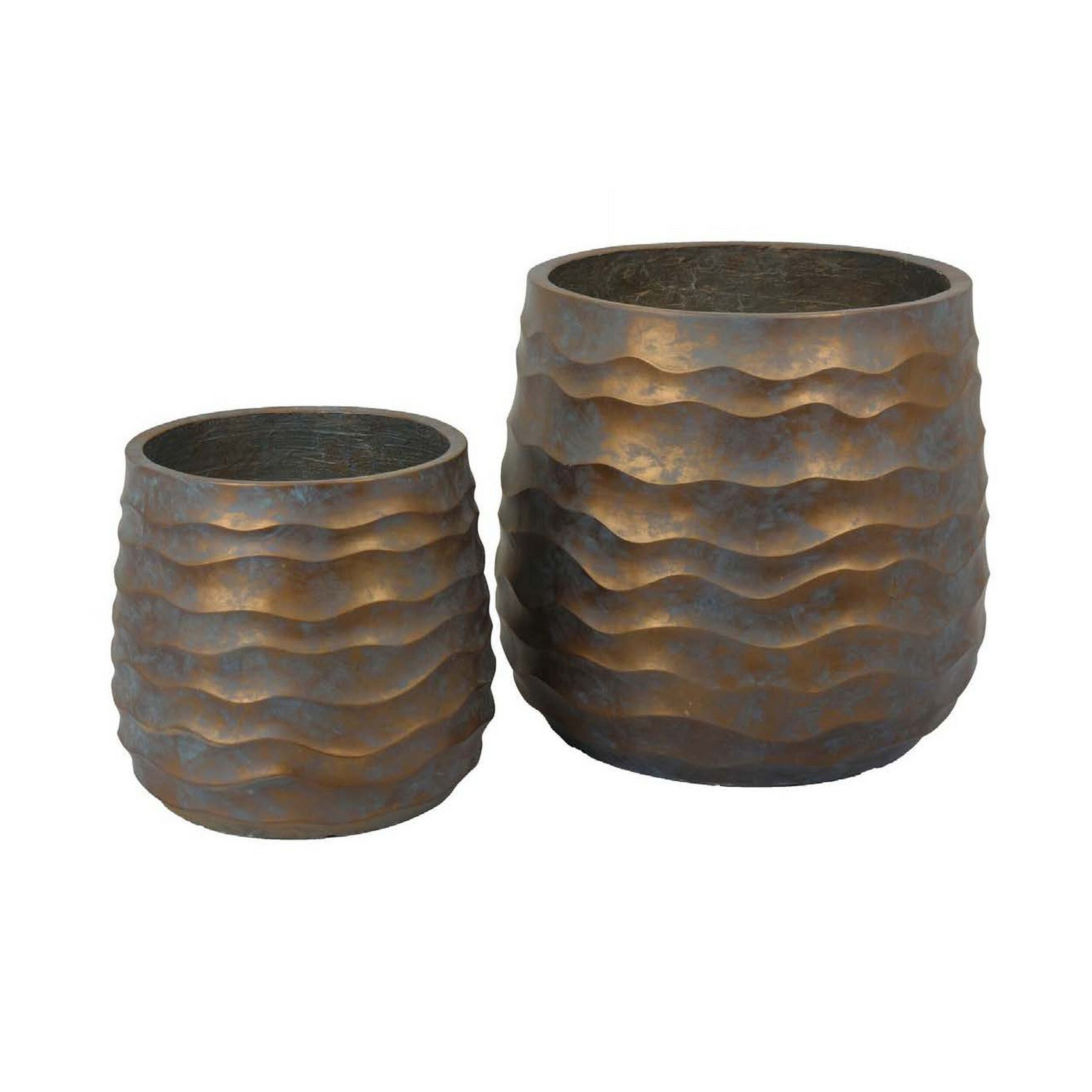 Benzara BM309874 2 -Pack Round 18.0-in W Medium Bronze Resin Indoor/Outdoor Planter