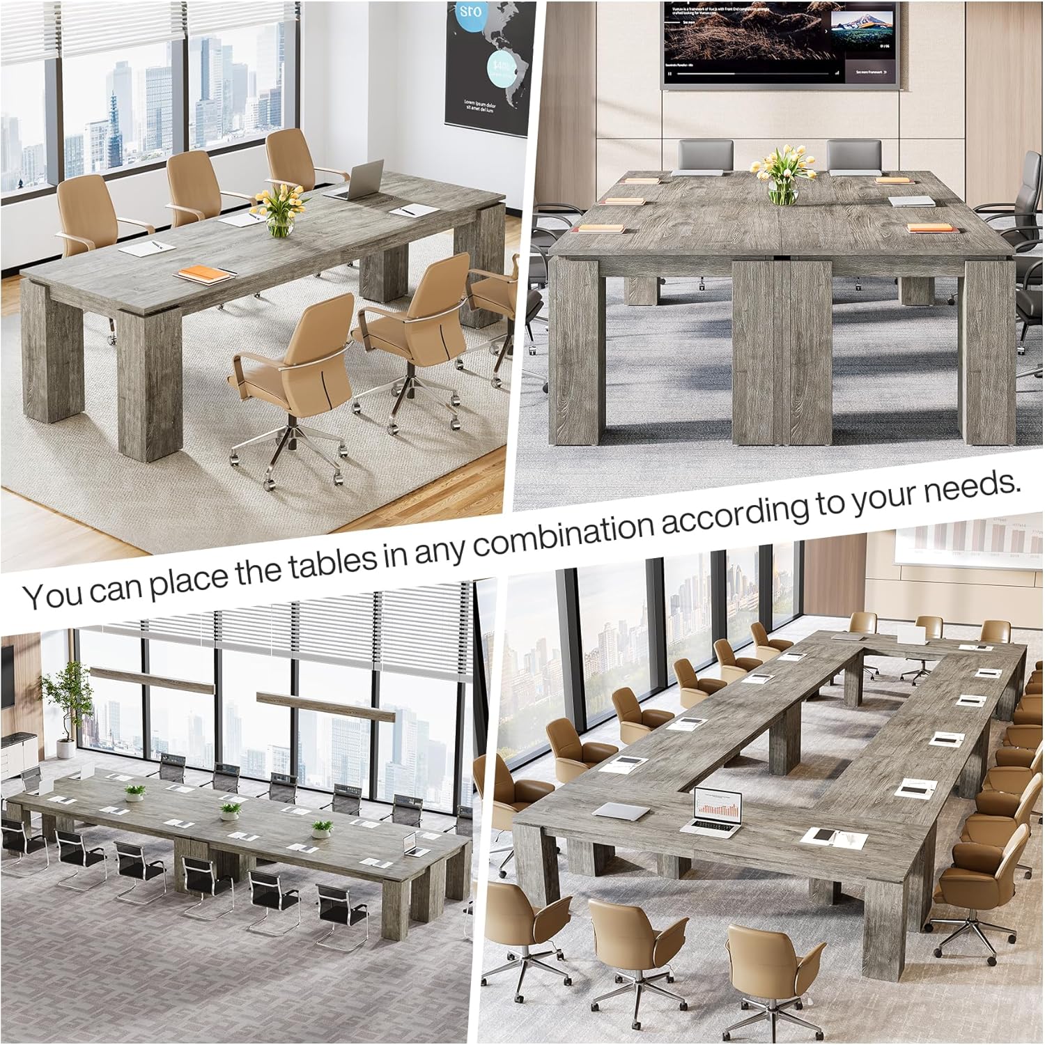 Tribesigns Gray 6 to 8 Person Rectangular Conference Table 86.6 W x 29. ...