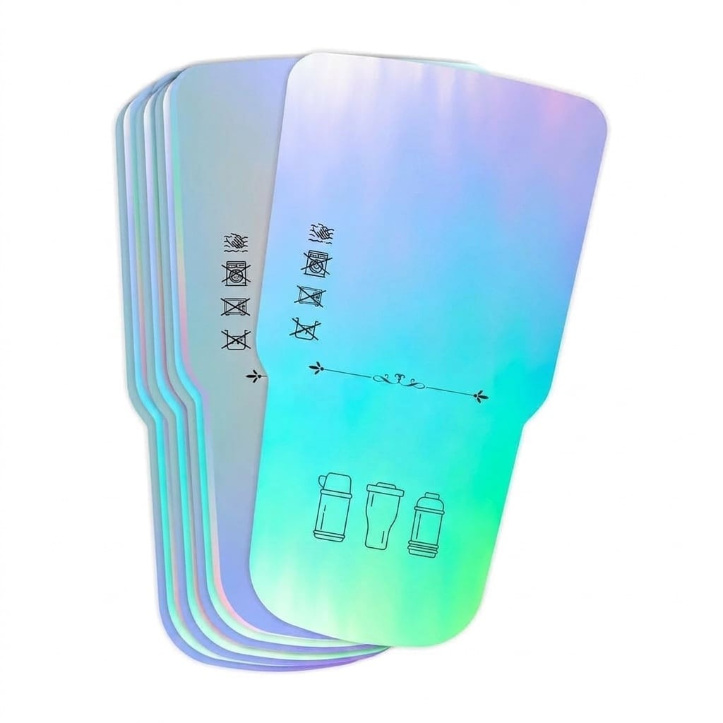 Aoibox  240 Pack Holographic Tumbler Care Instruction Cards 3 5x2 In PET Film Coated for Small Business Packaging