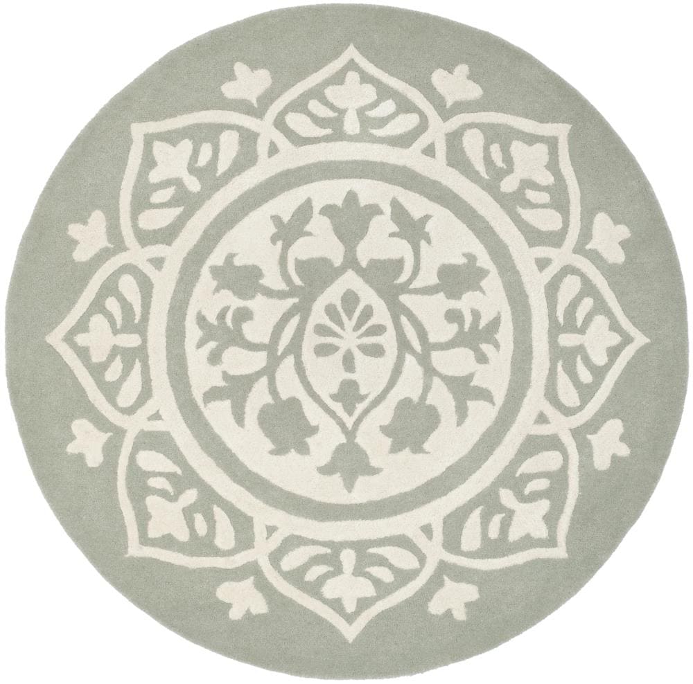 Safavieh BEL136A-5R Bella Zaria 5 x 5 (ft) Tufted Wool Gray/Ivory Round Indoor Medallion Farmhouse/Cottage Area rug
