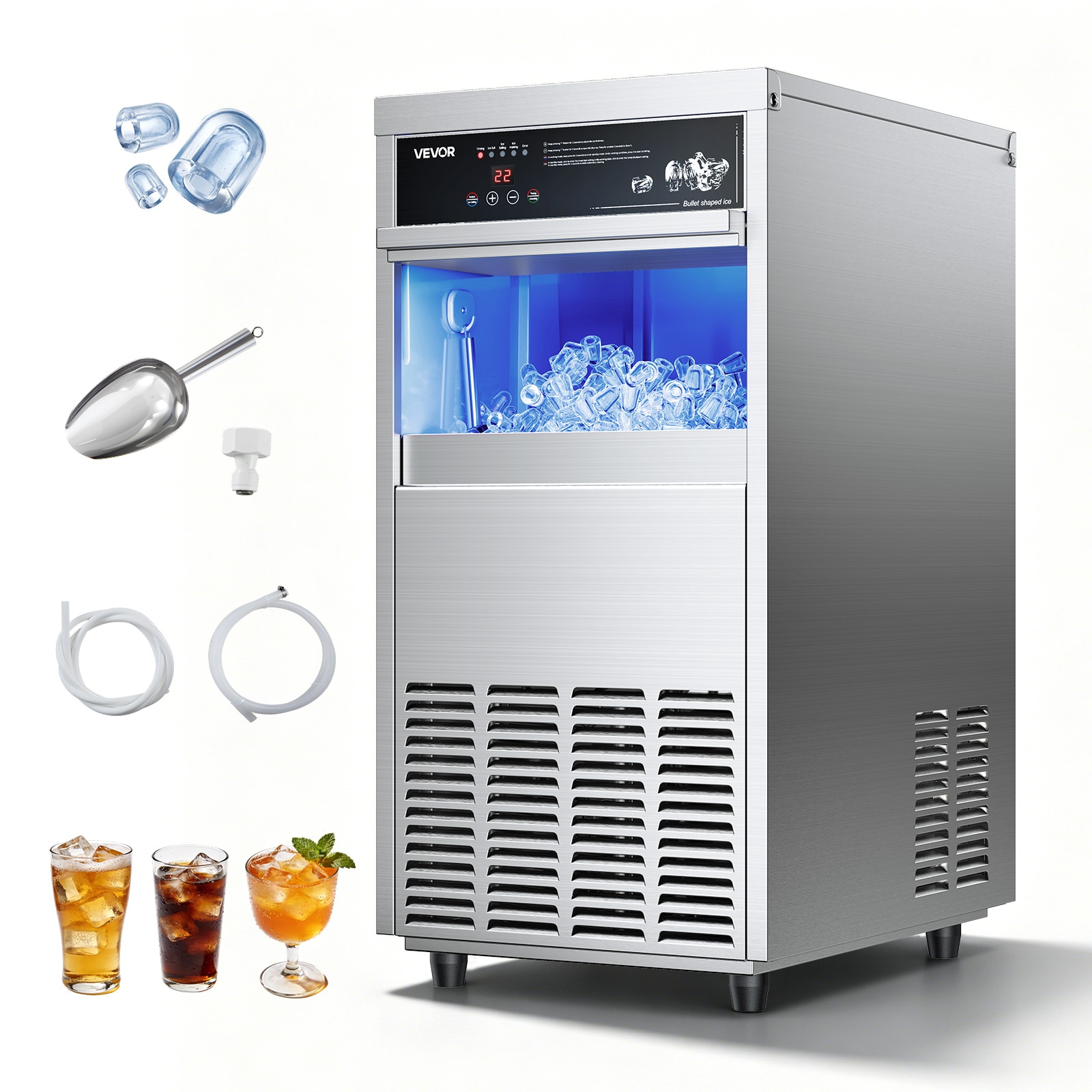 VEVOR Commercial Ice Maker Machine  100 lbs/24h with 30-35 lbs Storage  Built-in/Freestanding/Under Counter  Stainless Steel Ice Maker with LED Display AND Self-Cleaning  for Home Bar Restaurant Sansujyuku sansujyuku.com