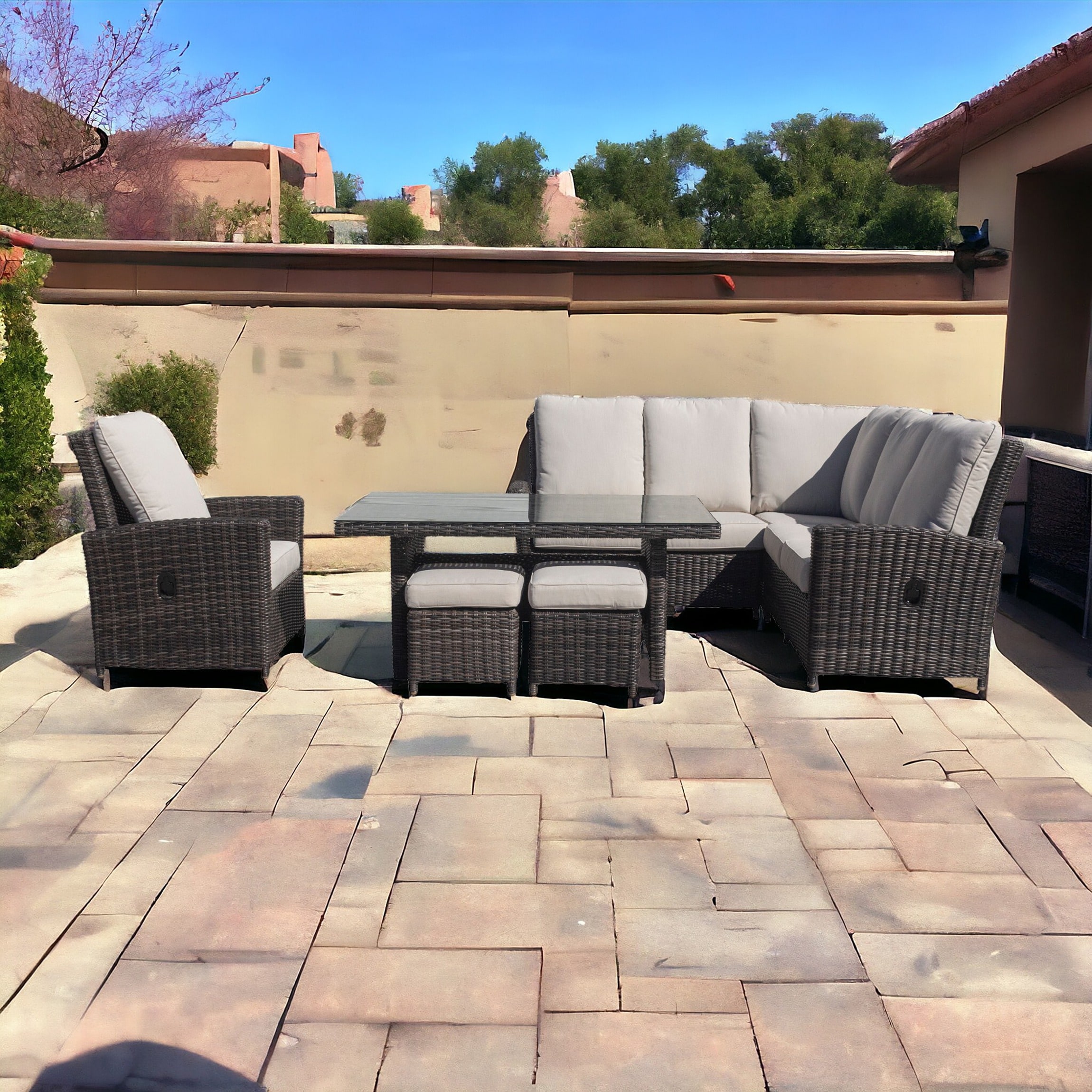 Courtyard Casual 5825 Cheshire 6 -Piece Wicker Patio Conversation Set with Cream Cushions