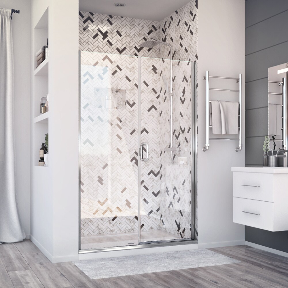 Holcam DESD180SILCLR4871HS Distinctive Elite Chrome 47-1/16-in to 48-in W x 71.375-Inches H Semi-frameless Hinged Shower door 1/4-in Thick Clear Glass