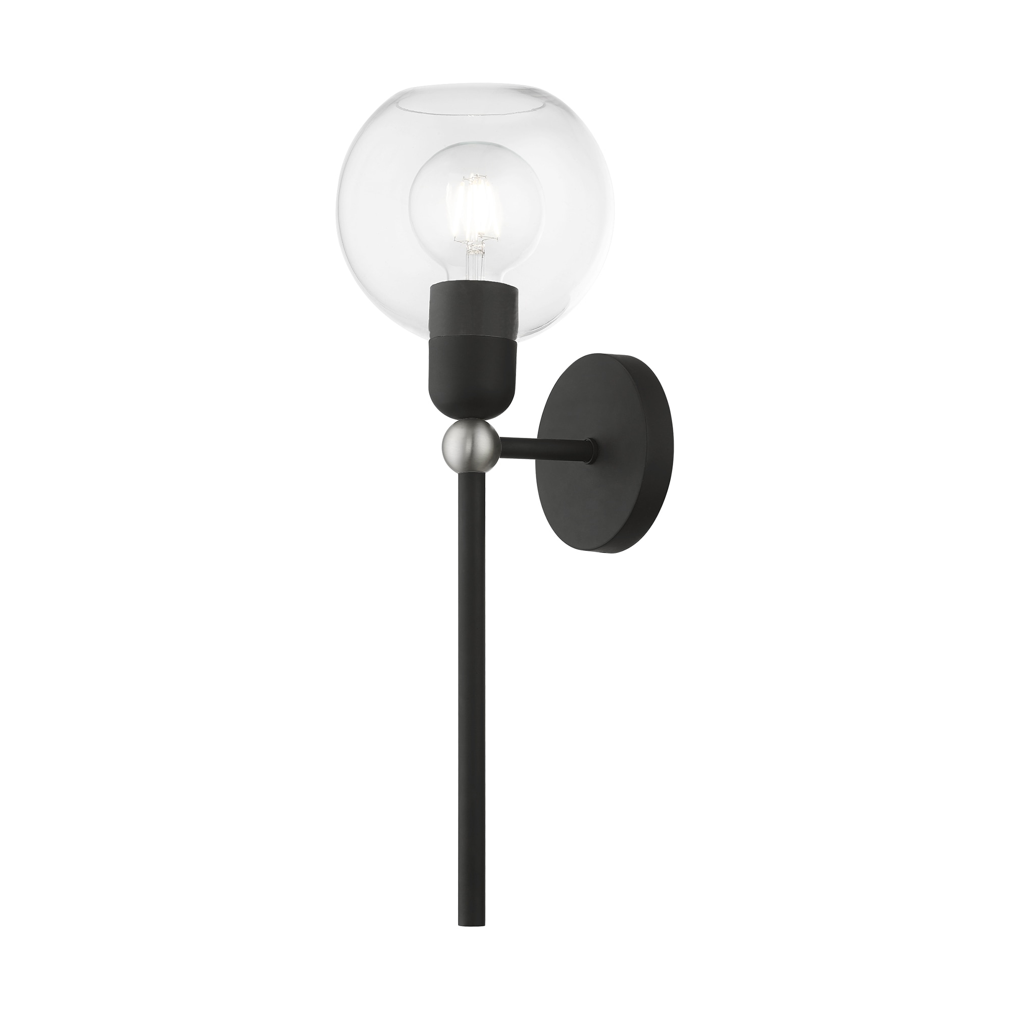 Black and Brushed Nickel 1-Light Sconce with Clear Glass Shade