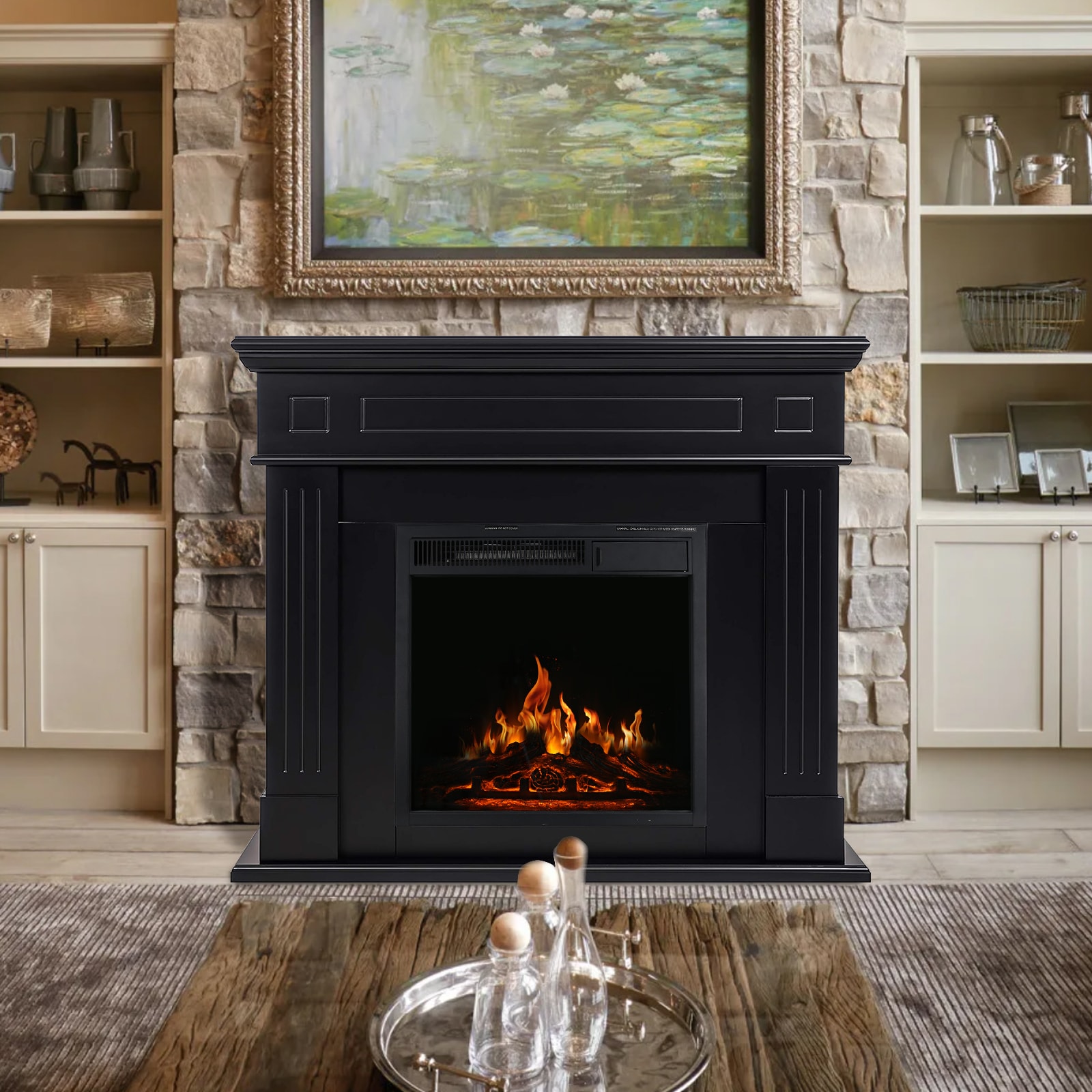 COWSAR LSSM027B 43.31-Inches W Black Free standing Infrared quartz Corner or flat wall Electric Fireplace with Remote Control Included