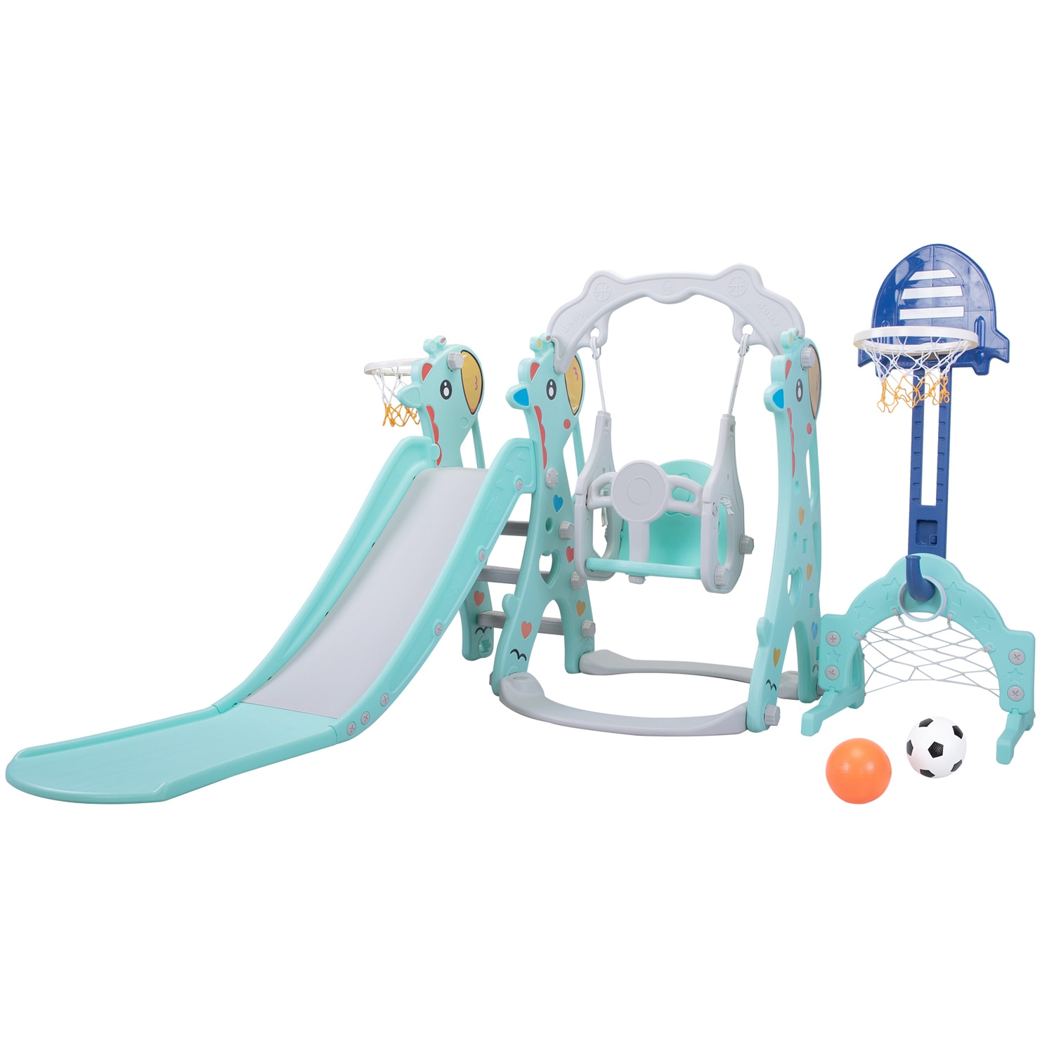 Jaxpety TH17L0758 Outdoor Playground Slide Swing Set with Basketball Goal and Football Net