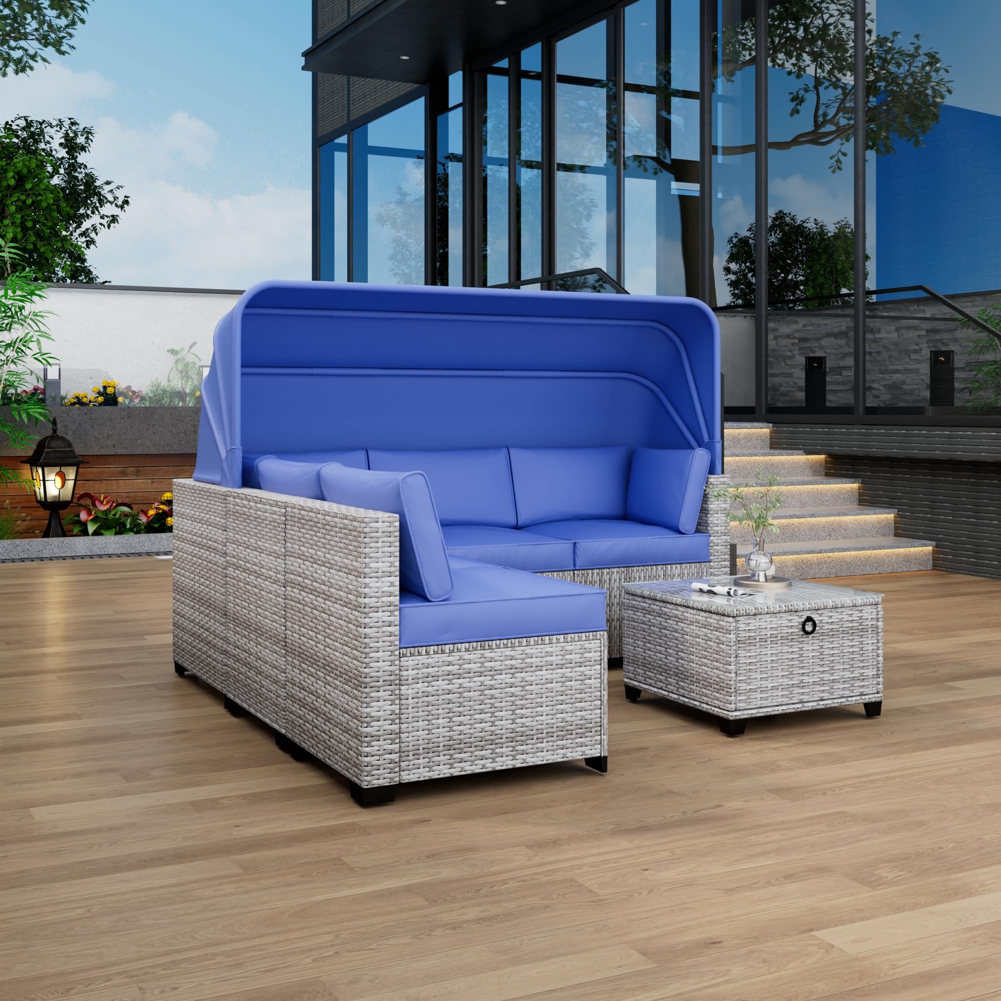 IdealHouse 6 Pieces Patio Sectional Sofa Set - PE Rattan Daybed