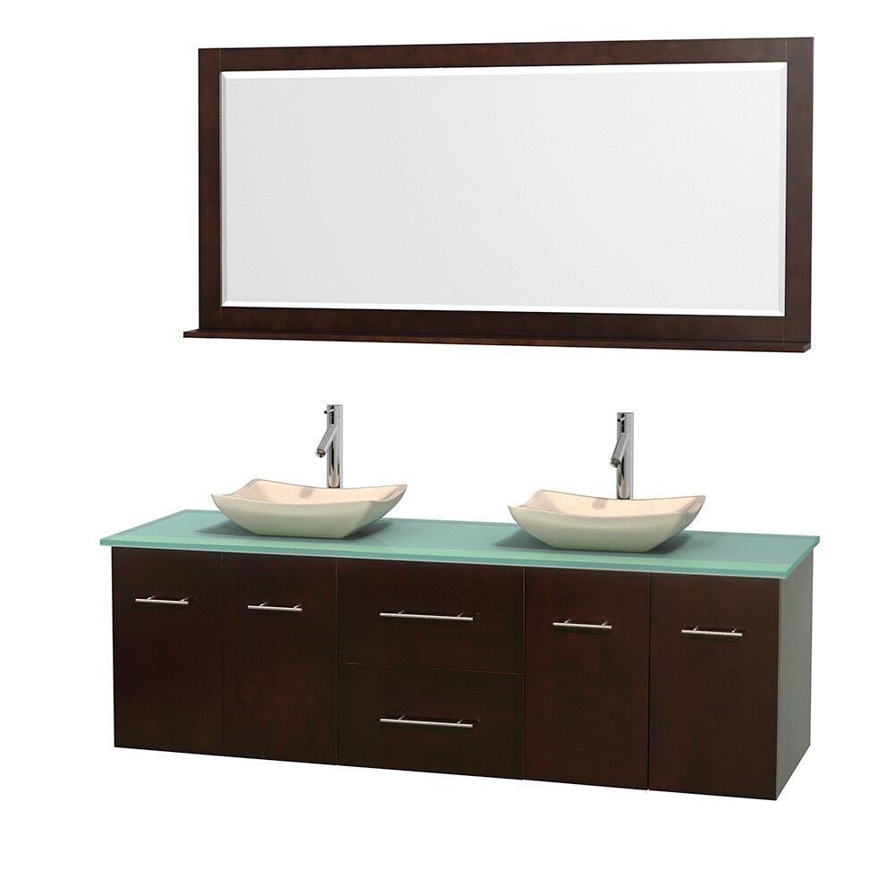 Wyndham Collection WCVW00972DESGGGS2M70 Centra 72-in Espresso Double Sink Bathroom Vanity with Green Tempered Glass Top (Mirror Included)