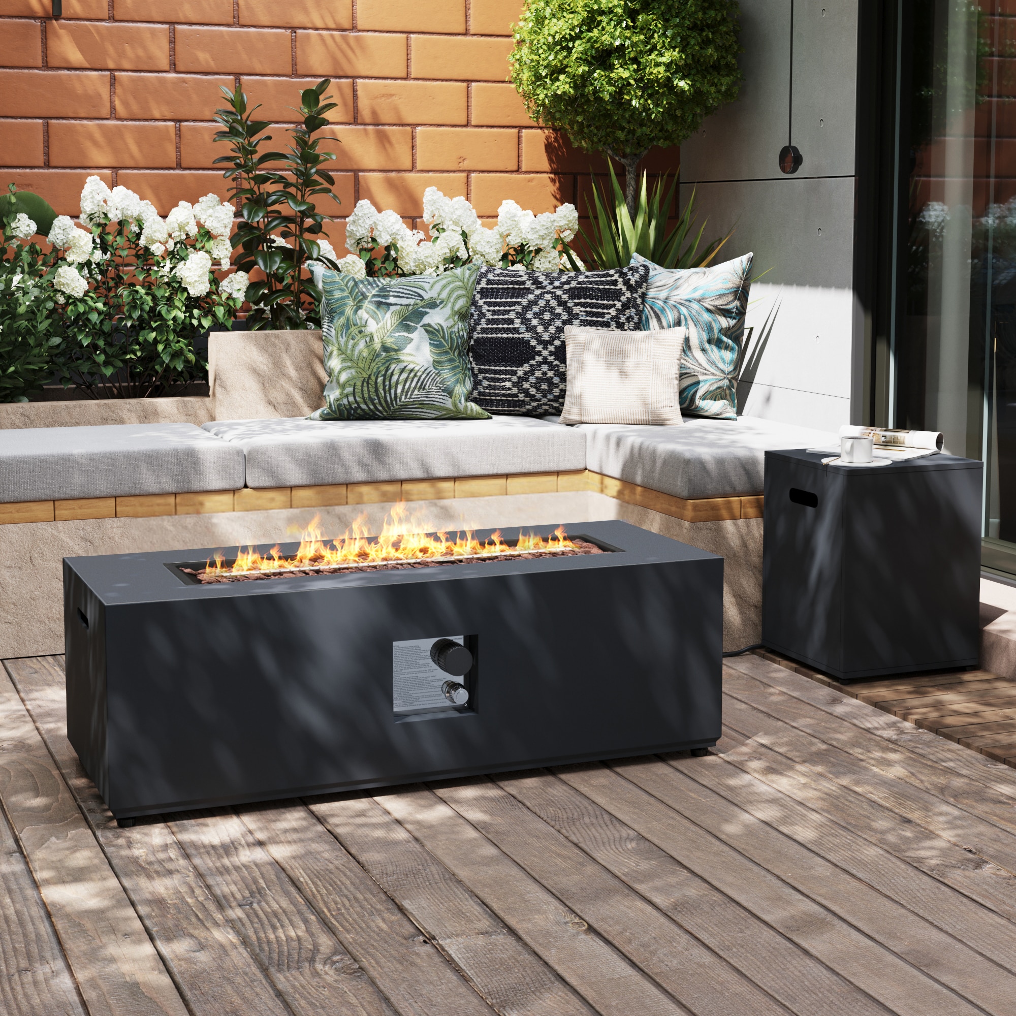 UPHA PL-42TPCFX-DK-K Propane Fire Pit Table with Gas Tank Cover Iron Liquid propane Fire pit table
