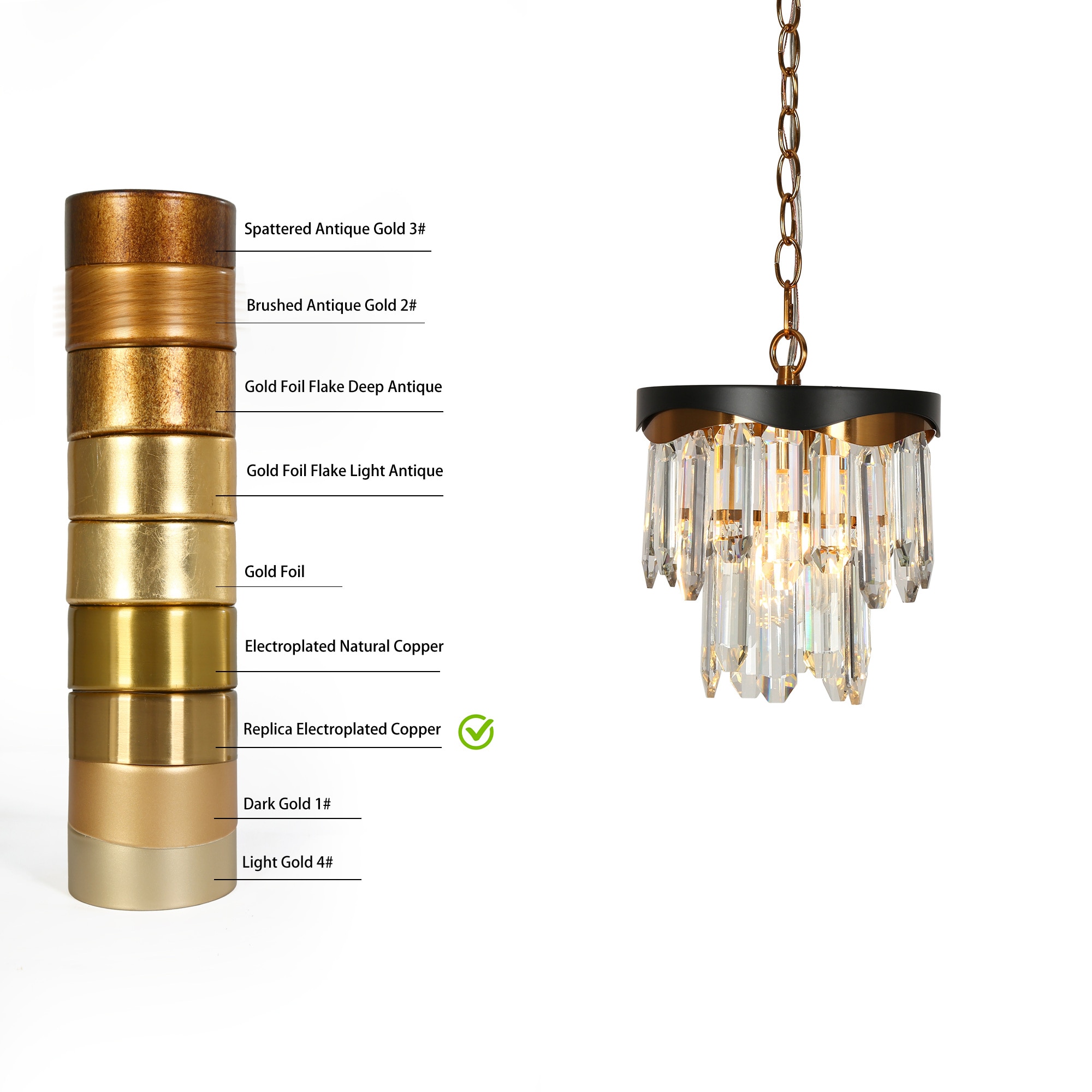 Mini Matte Black and Gold Crystal Drum Pendant Light