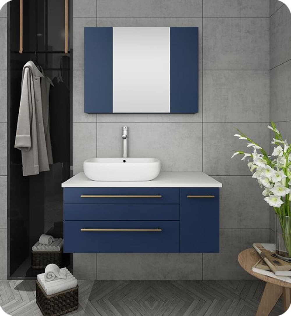 Fresca Lucera 36-in Royal Blue- Left Single Sink Floating Bathroom ...