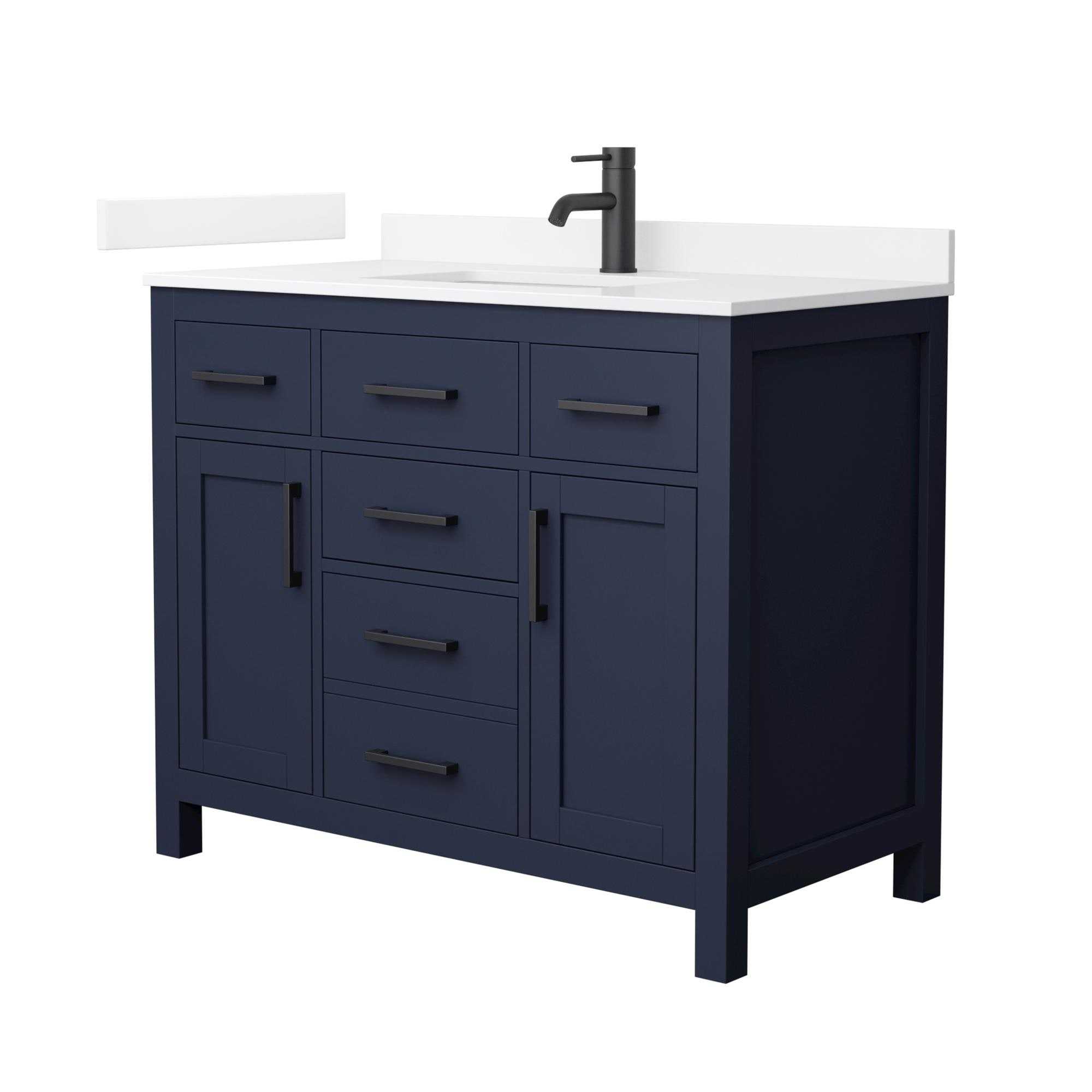Wyndham Collection Beckett 42-in Dark Blue with Matte Black Trim Undermount Single Sink Bathroom Vanity with White Quartz Quartz Top