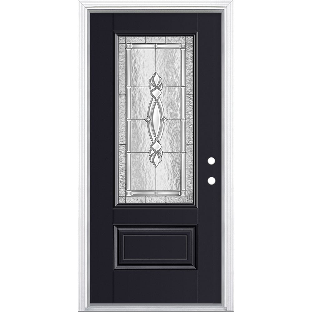 Masonite 3421903 Panama 36-in x 80-in x 4-9/16-in Fiberglass 3/4 lite Left-hand inswing Peppercorn Painted Prehung Front Door with Brickmould Insulating core