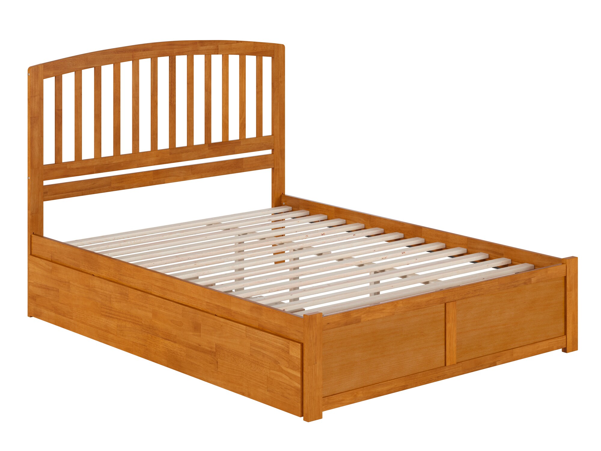 Light Toffee Queen Wood Platform Bed with Slatted Headboard