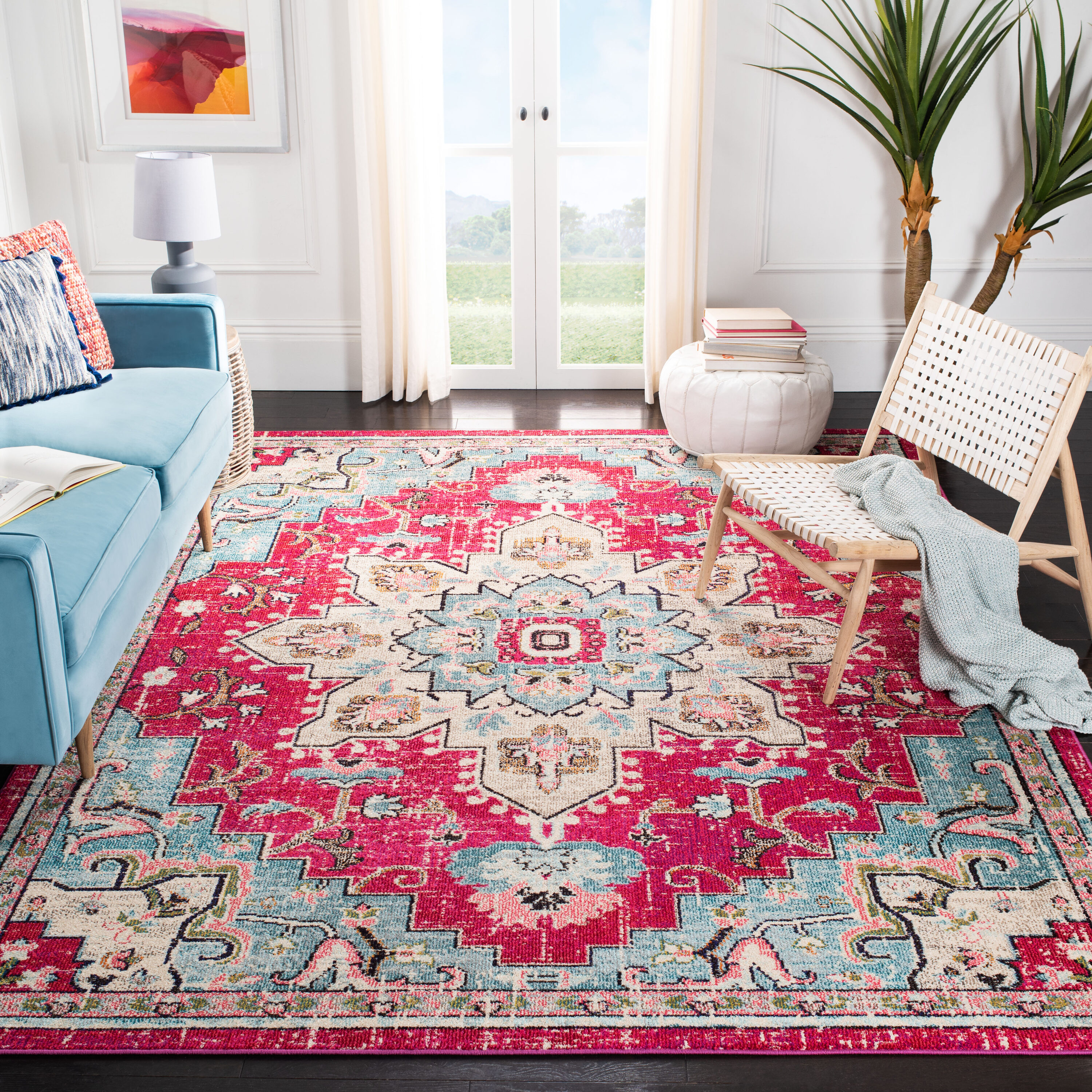 Safavieh MAD473A-1215 Madison 473A Fuchsia Blue Bohemian Oversized 12ft x 15ft Rug
