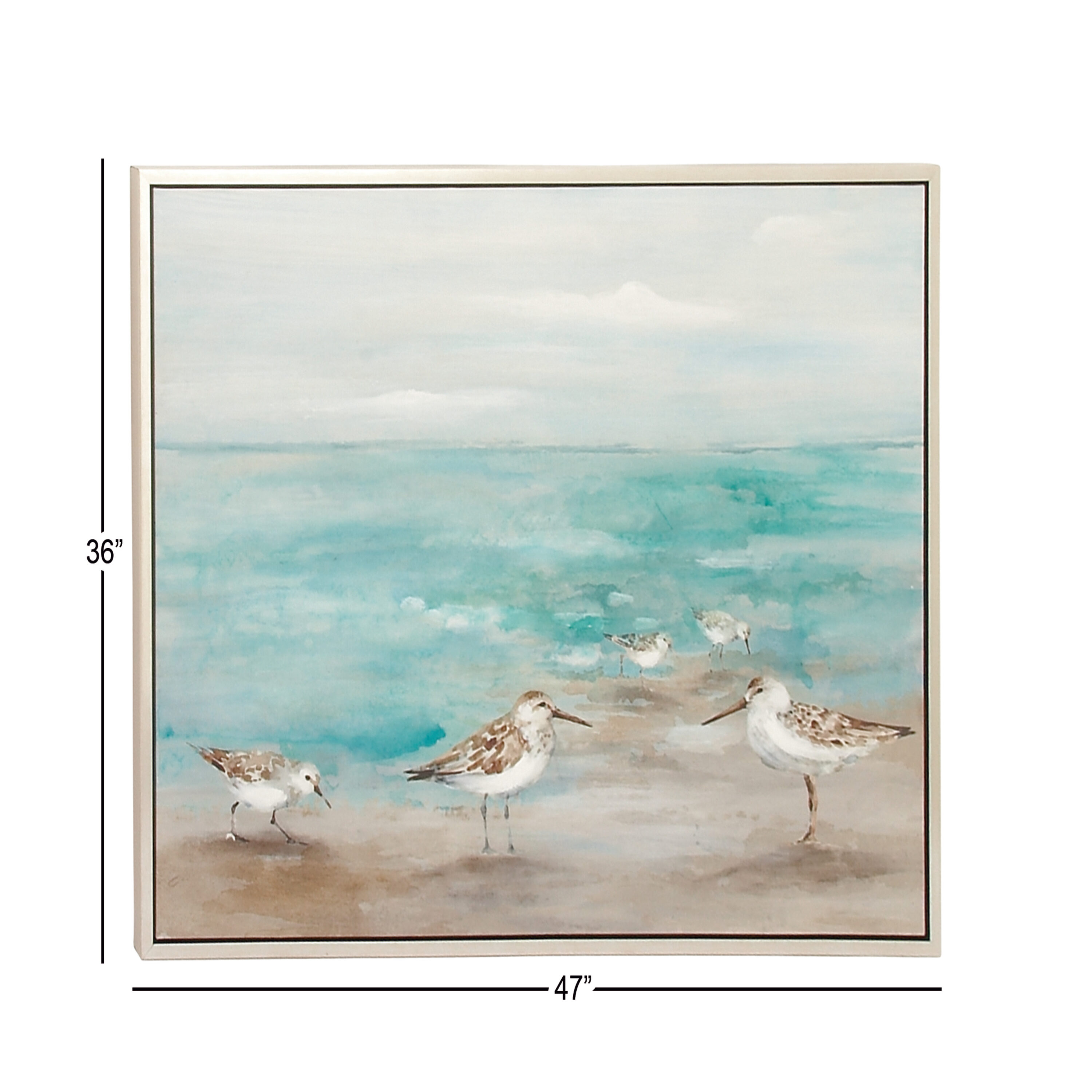 White and Blue Coastal Bird Canvas Framed Wall Art