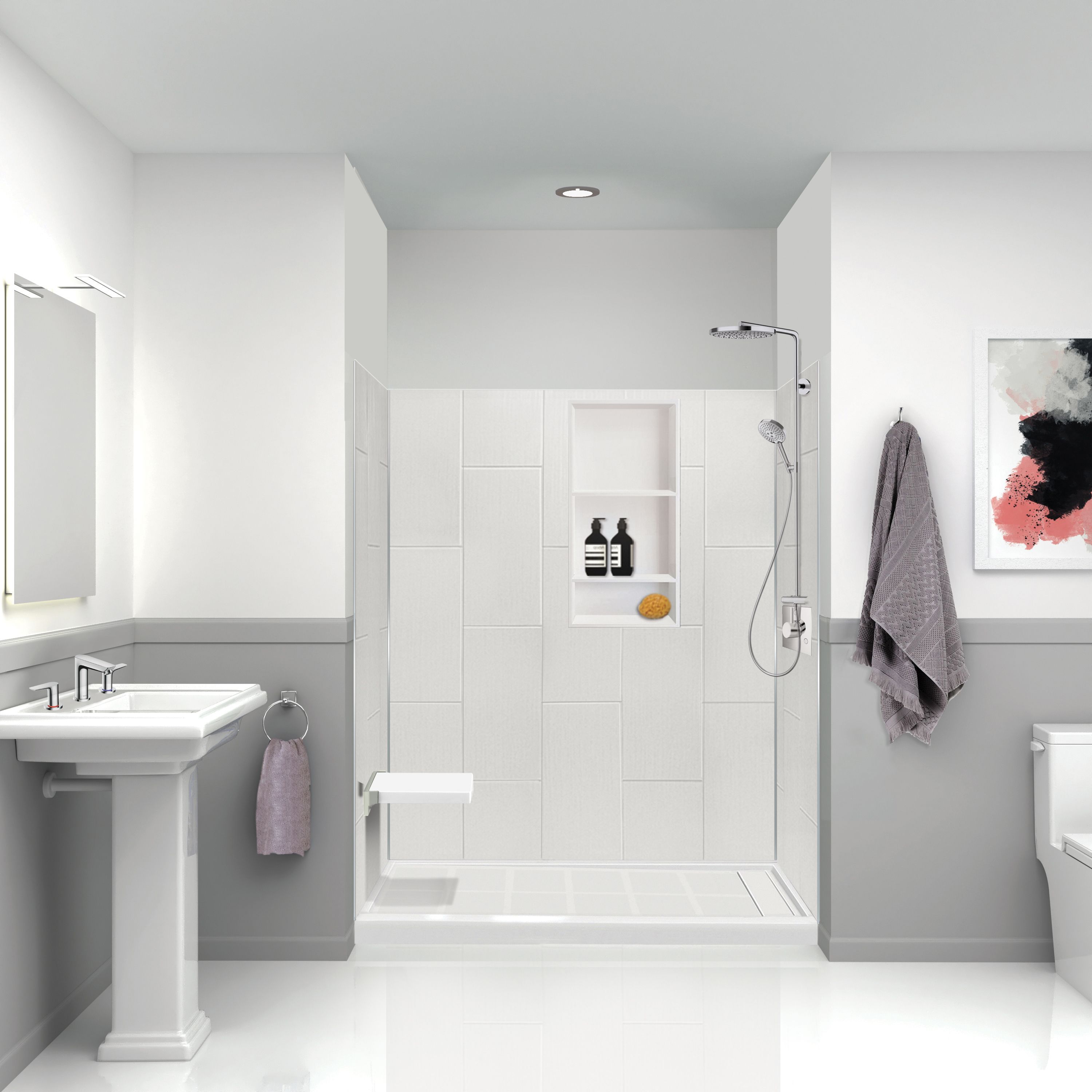 Transolid PWK603672-231 Prodigy 60-in W x 36-in D x 72-in H White/Vertical 3.0 -Piece Glue Up Alcove Shower panel kit